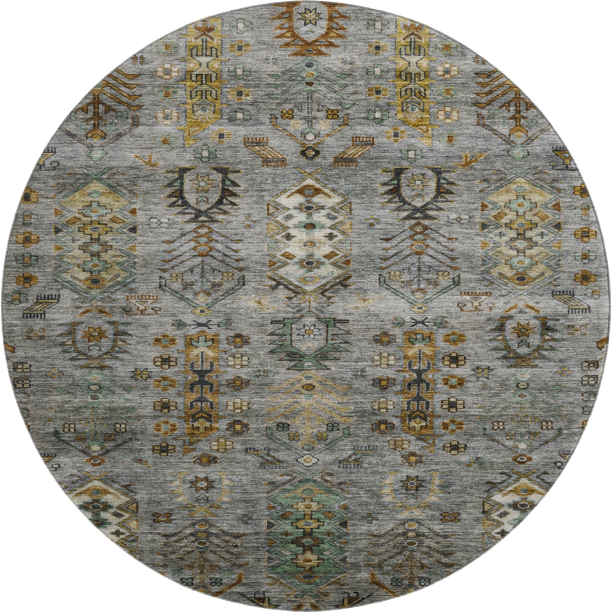 Havana Machine Washable Traditional Pewter Gray Rug 8' x 8' #shape_Round