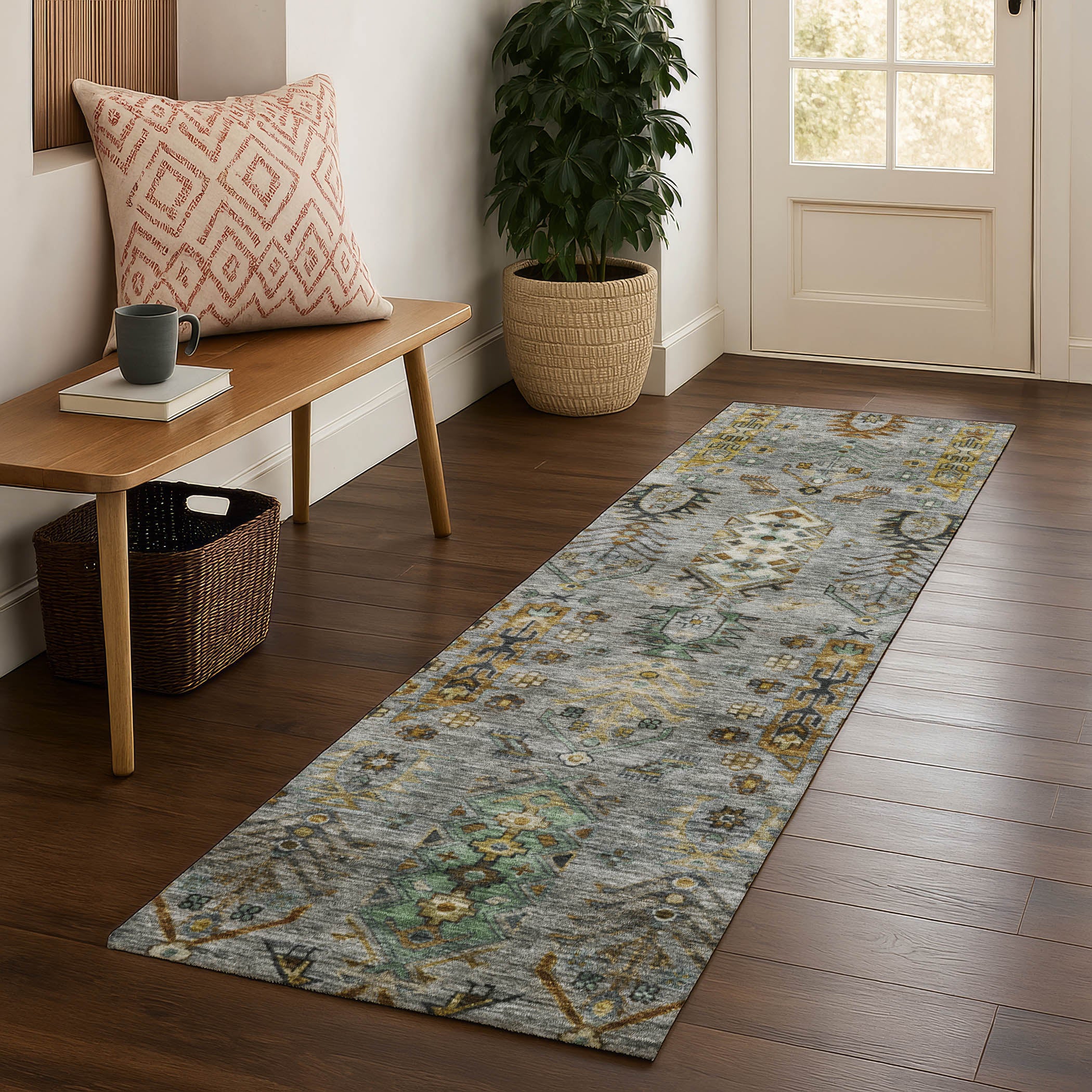 Havana Machine Washable Traditional Pewter Gray Rug 2'3" x 7'6" #shape_Runner
