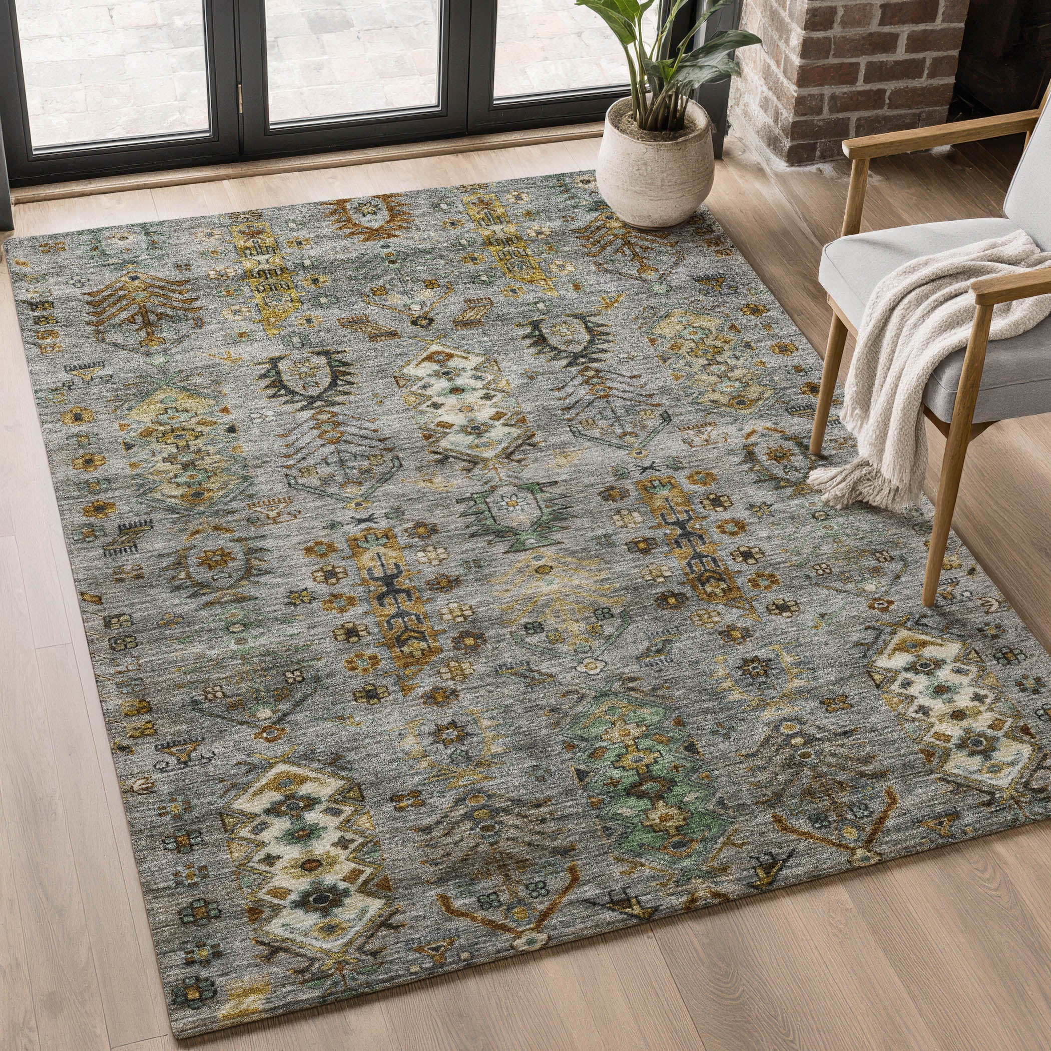 Havana Machine Washable Traditional Pewter Gray Rug 2'6" x 3'10" #shape_Rectangle