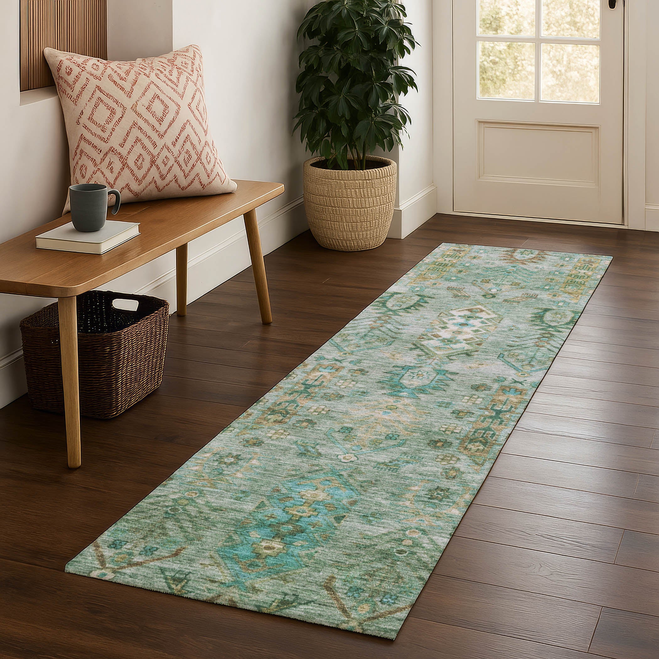 Havana Machine Washable Traditional Sage Green Rug 2'3" x 7'6" #shape_Runner