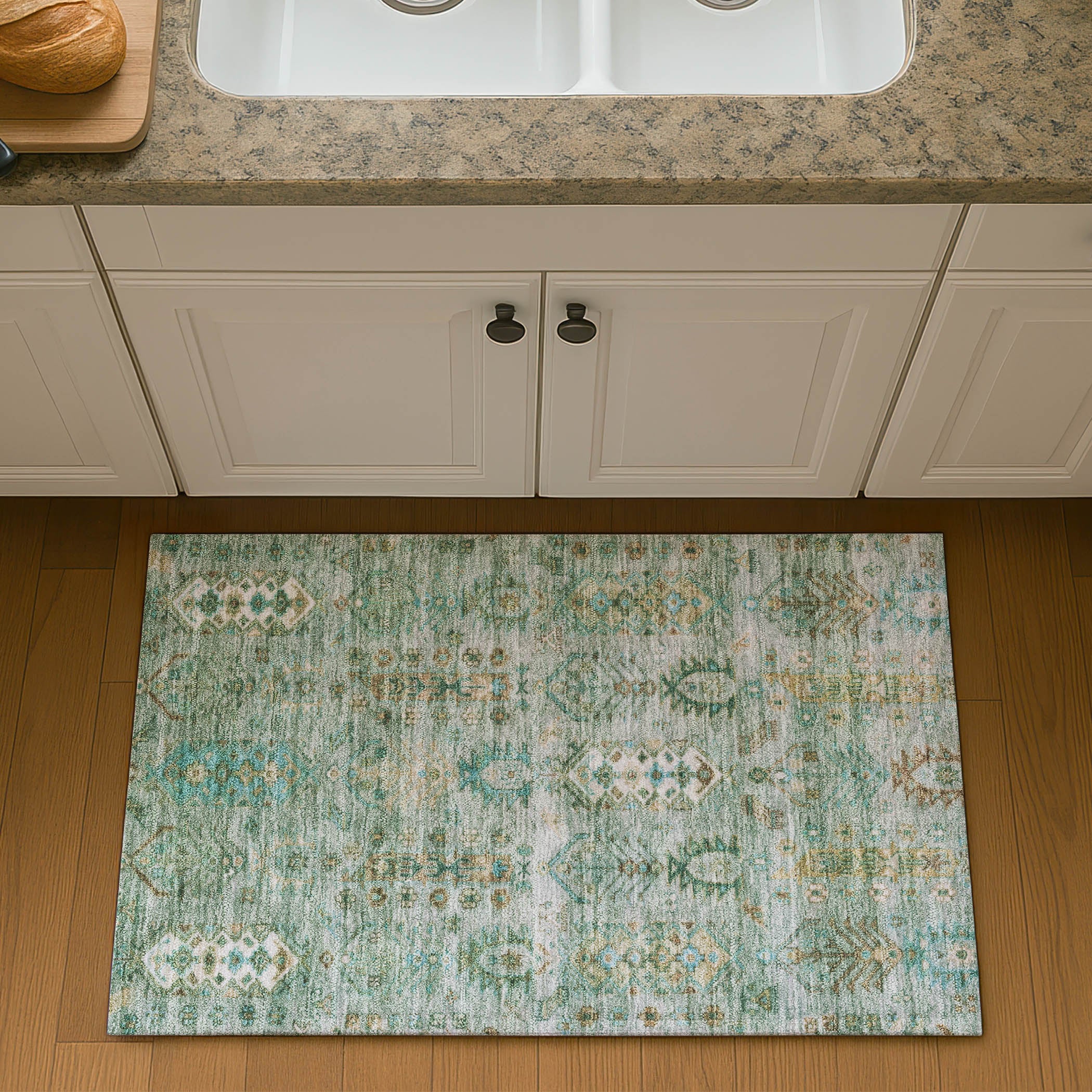 Havana Machine Washable Traditional Sage Green Rug 1'8" x 2'6" #shape_Rectangle