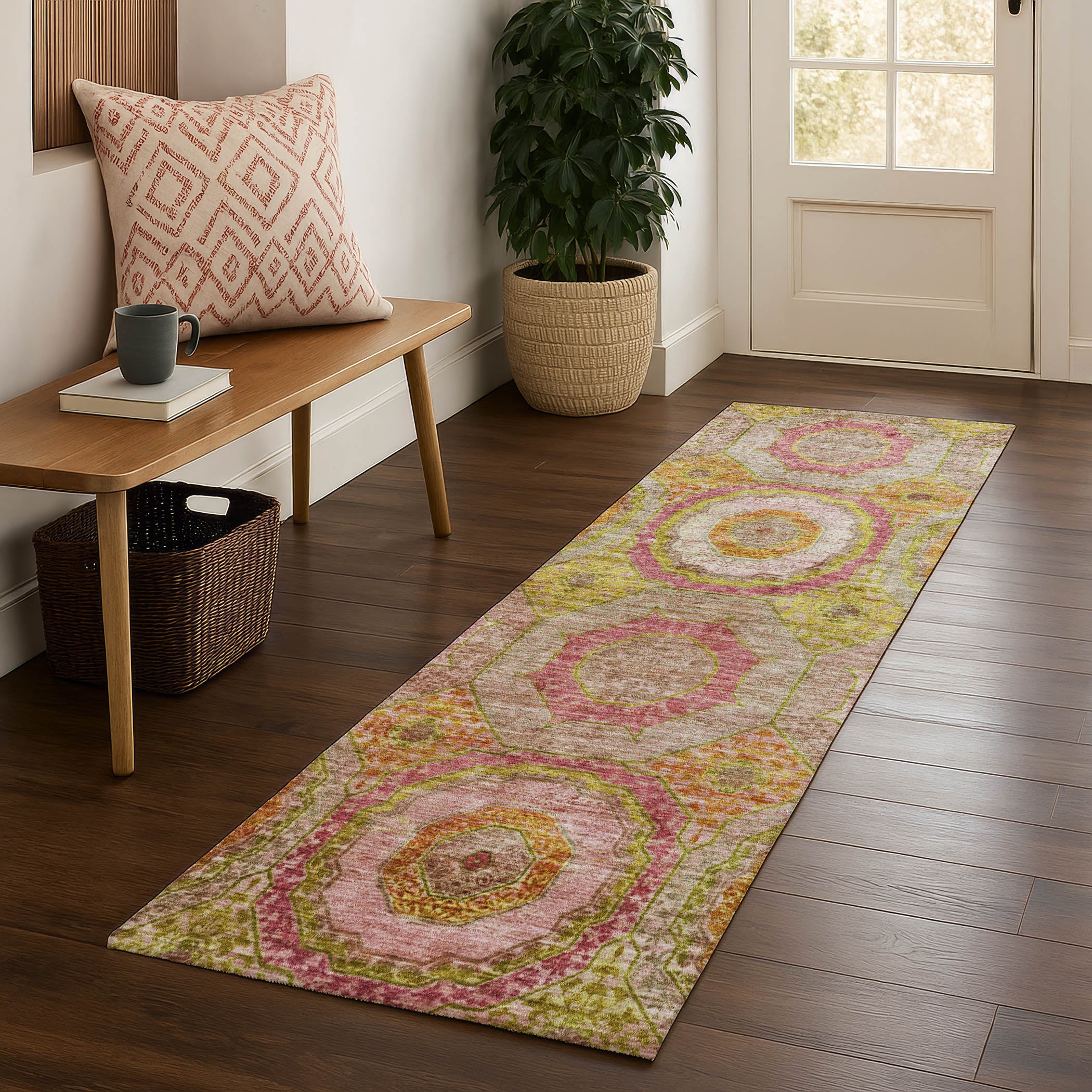 Athens Machine Washable Transitional Orange Rug 2'3" x 7'6" #shape_Runner