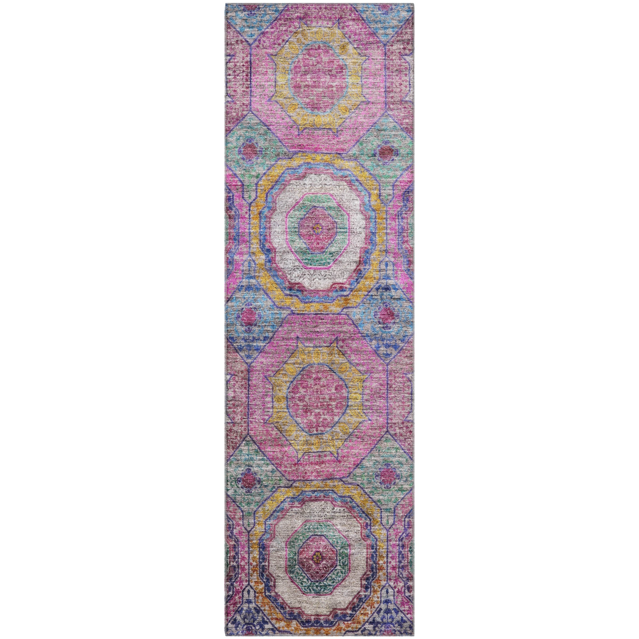 Athens Machine Washable Transitional Pink Rug 2'3" x 7'6" #shape_Runner