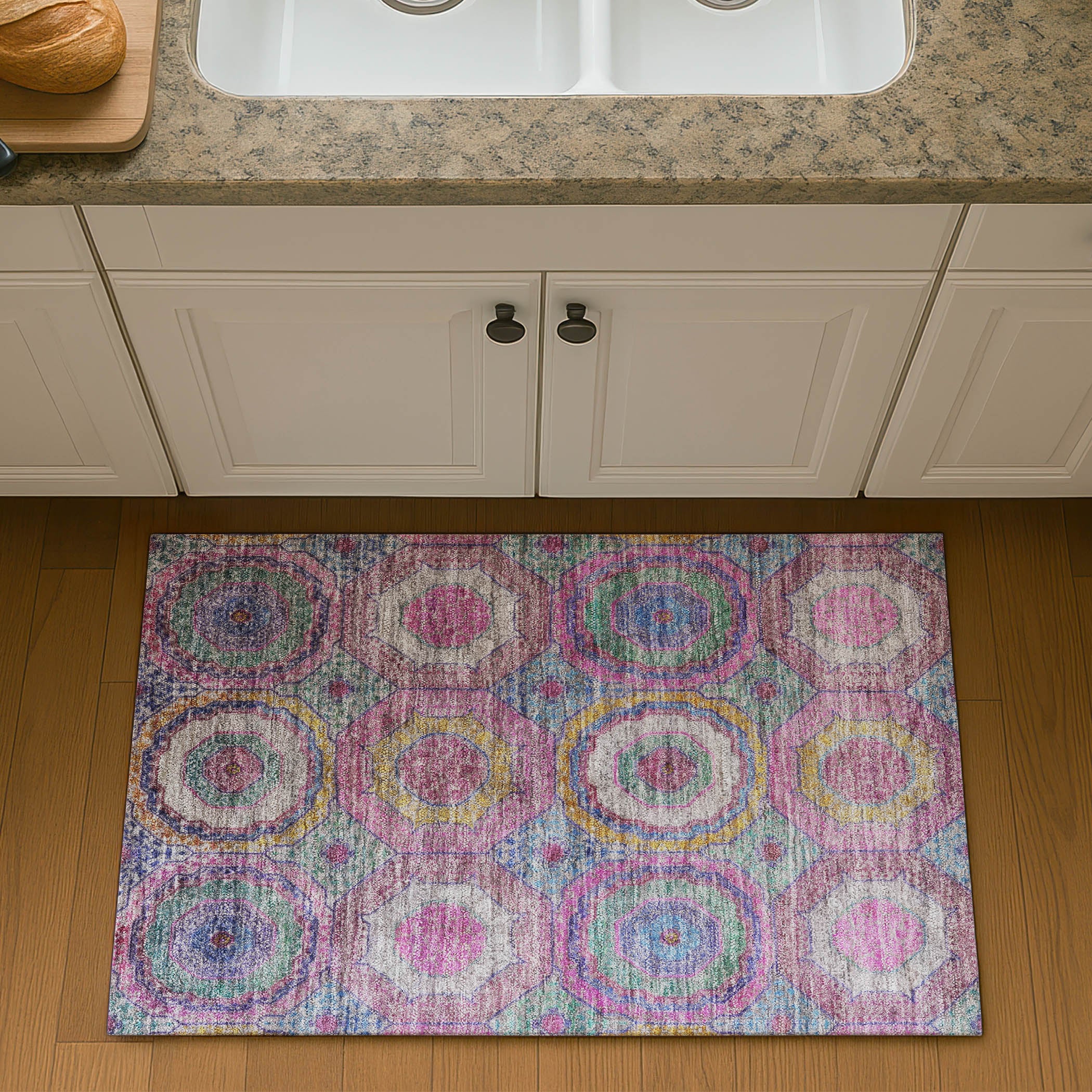 Athens Machine Washable Transitional Pink Rug 1'8" x 2'6" #shape_Rectangle
