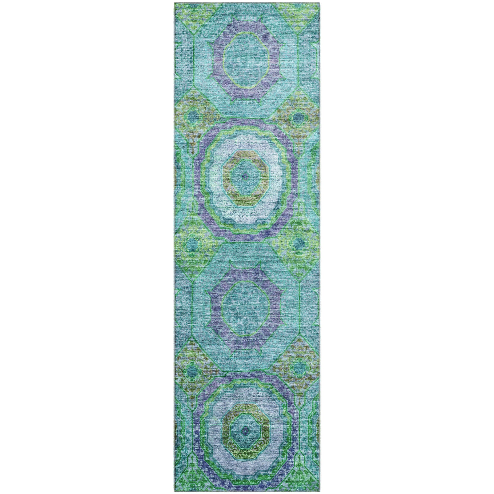 Athens Machine Washable Transitional Teal Rug 2'3" x 7'6" #shape_Runner