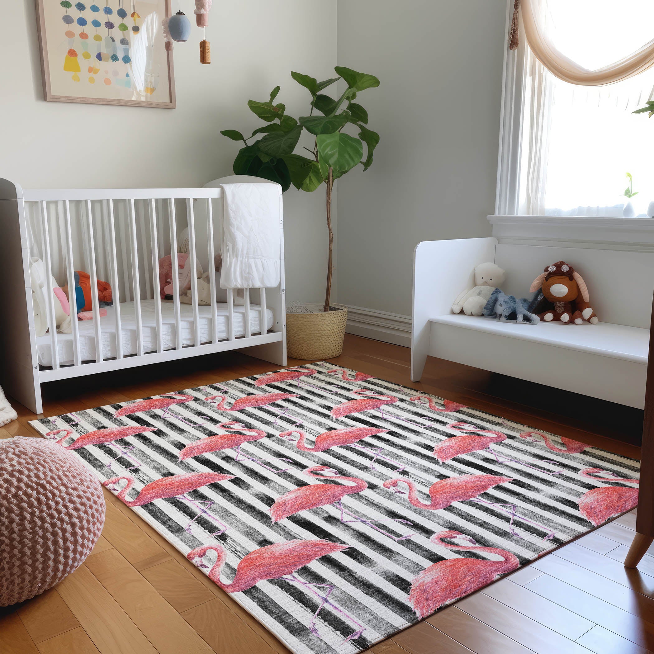 Marrakech Machine Washable Tropical Pink Black Rug 2'6" x 3'10" #shape_Rectangle