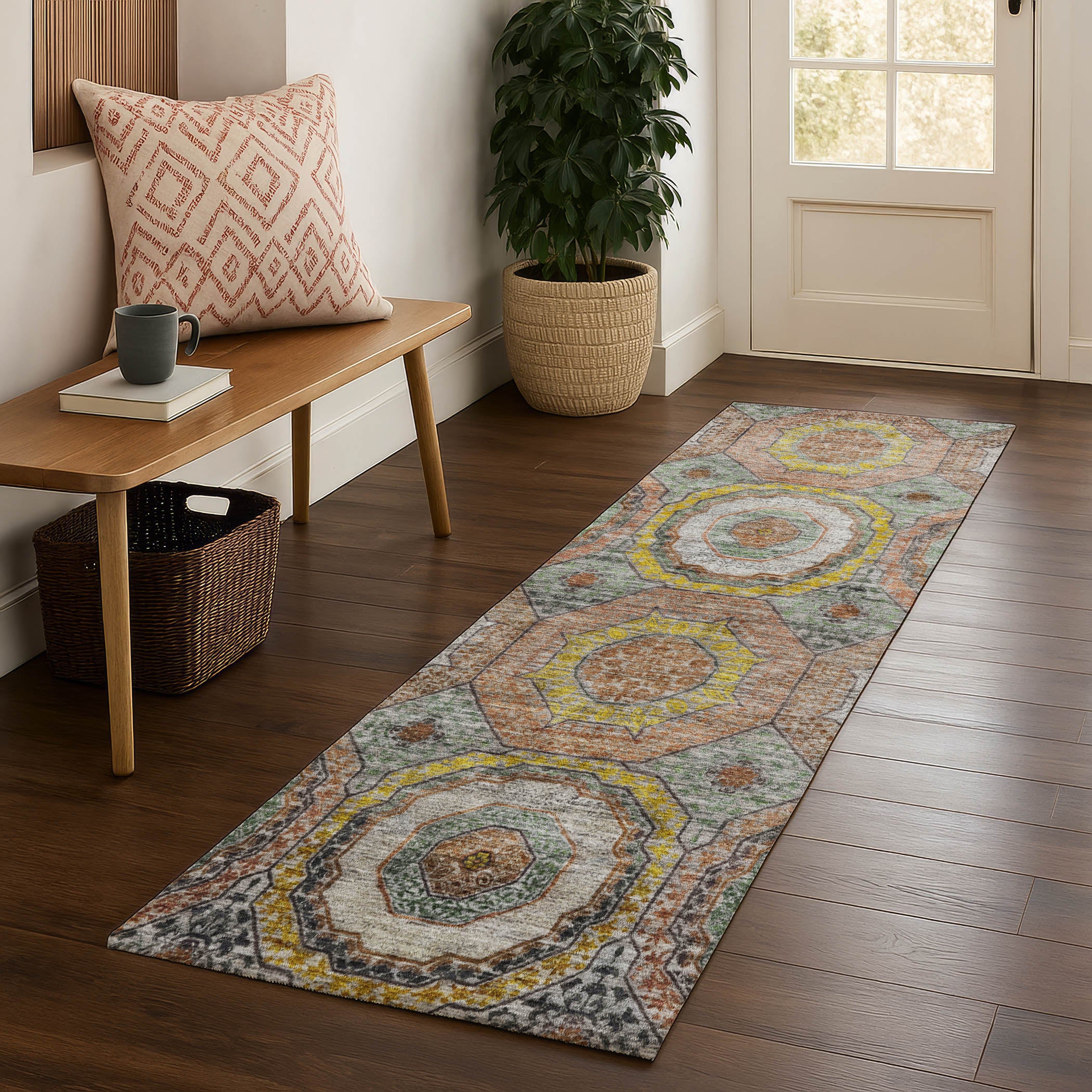 Budapest Machine Washable Transitional Sage Green Rug 2'3" x 7'6" #shape_Runner