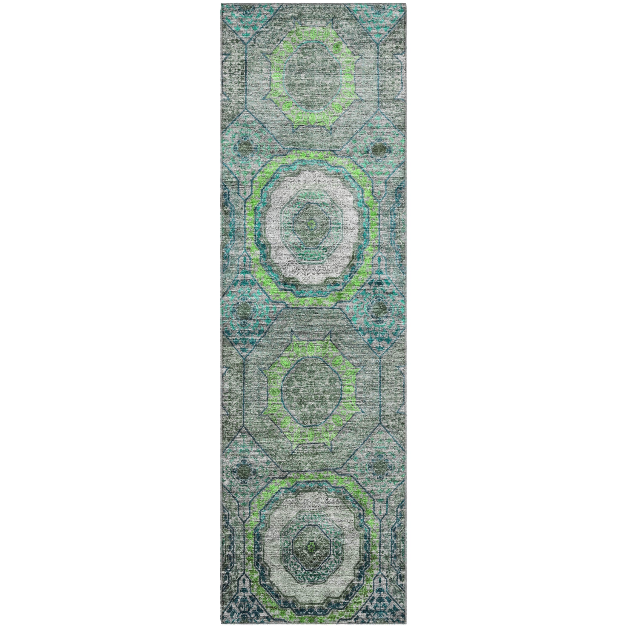 Budapest Machine Washable Transitional Teal Rug 2'3" x 7'6" #shape_Runner