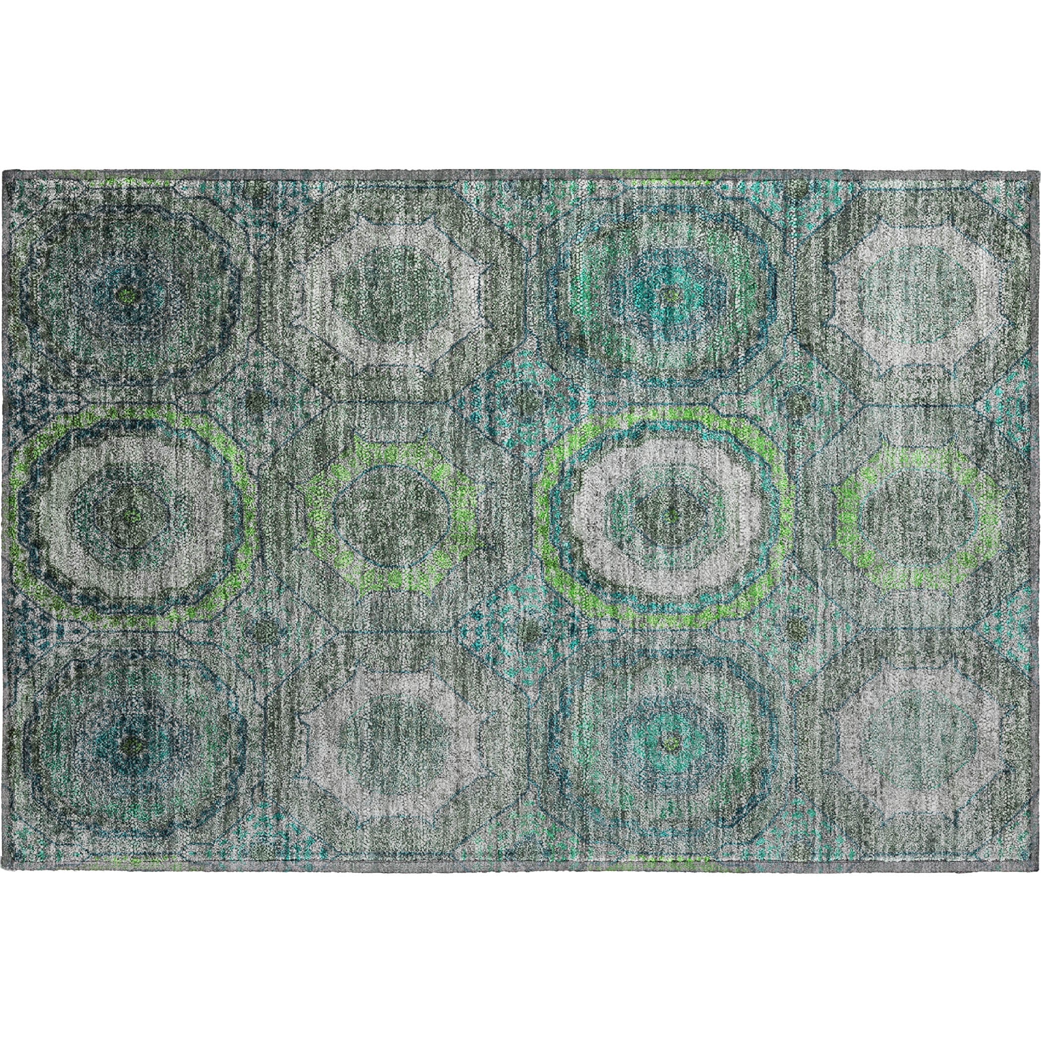 Budapest Machine Washable Transitional Teal Rug 1'8" x 2'6" #shape_Rectangle