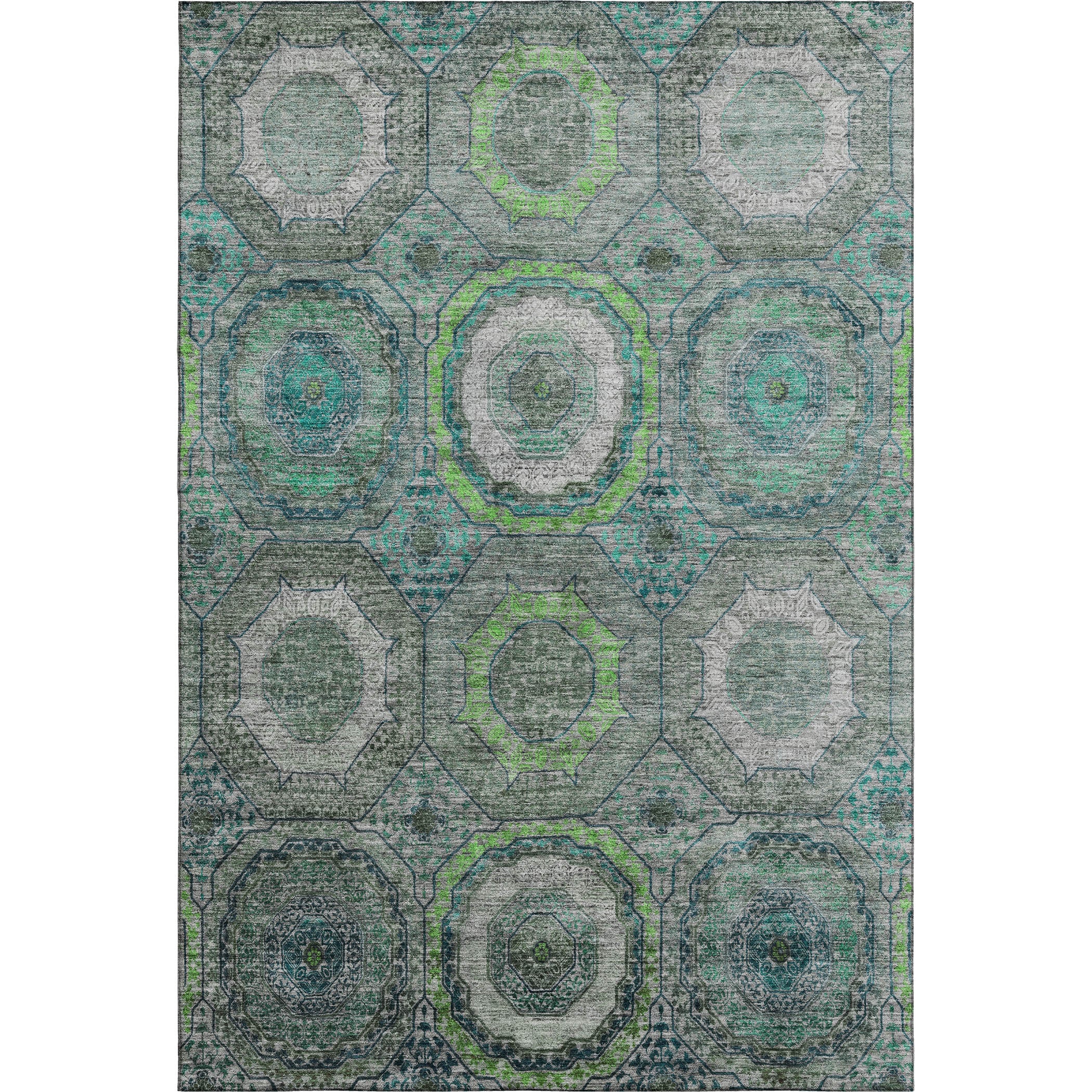 Budapest Machine Washable Transitional Teal Rug 2'6" x 3'10" #shape_Rectangle