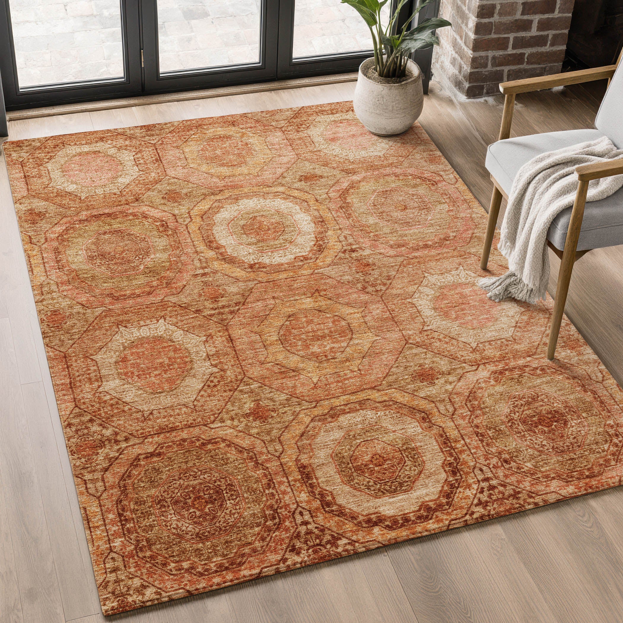 Budapest Machine Washable Transitional Terracotta Orange Rug 2'6" x 3'10" #shape_Rectangle