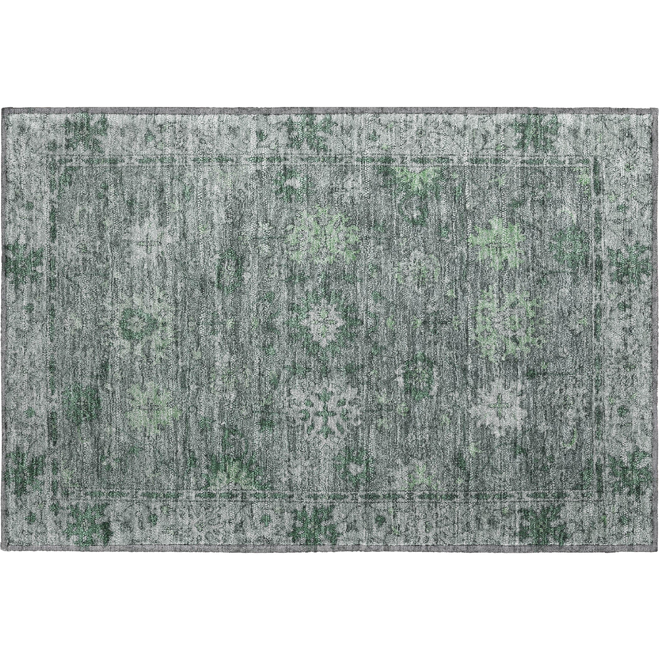 Split Machine Washable Traditional Aloe Green Rug 1'8" x 2'6" #shape_Rectangle