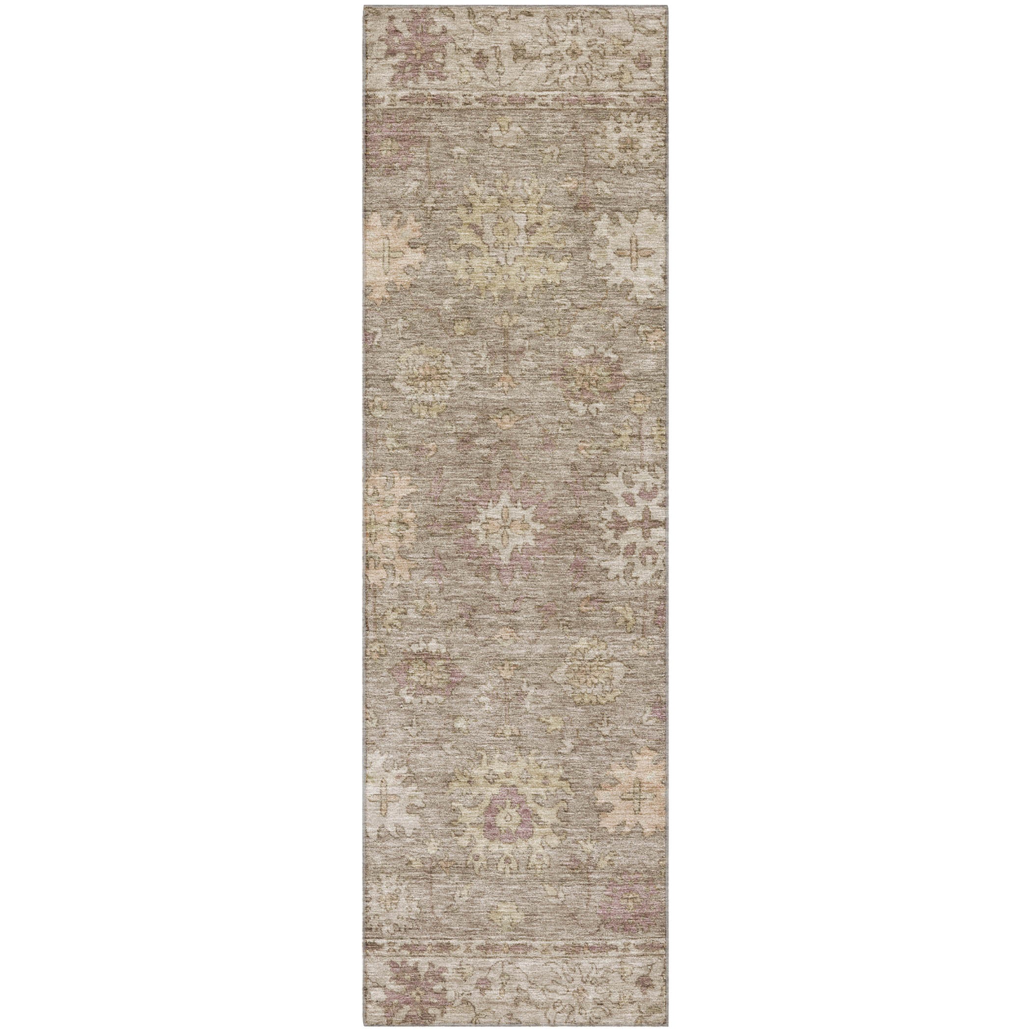 Split Machine Washable Traditional Khaki Brown Rug 2'3" x 7'6" #shape_Runner