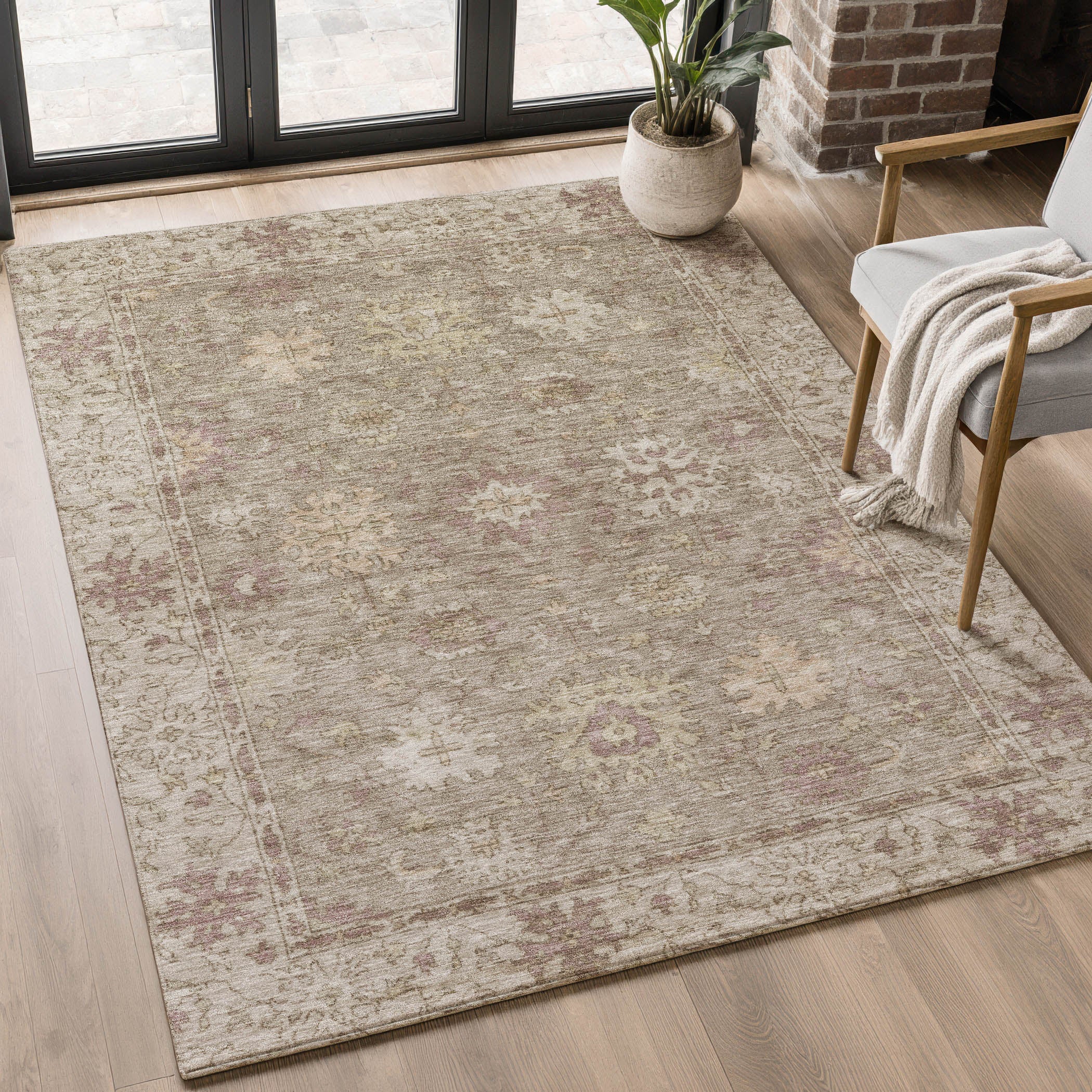 Split Machine Washable Traditional Khaki Brown Rug 2'6" x 3'10" #shape_Rectangle