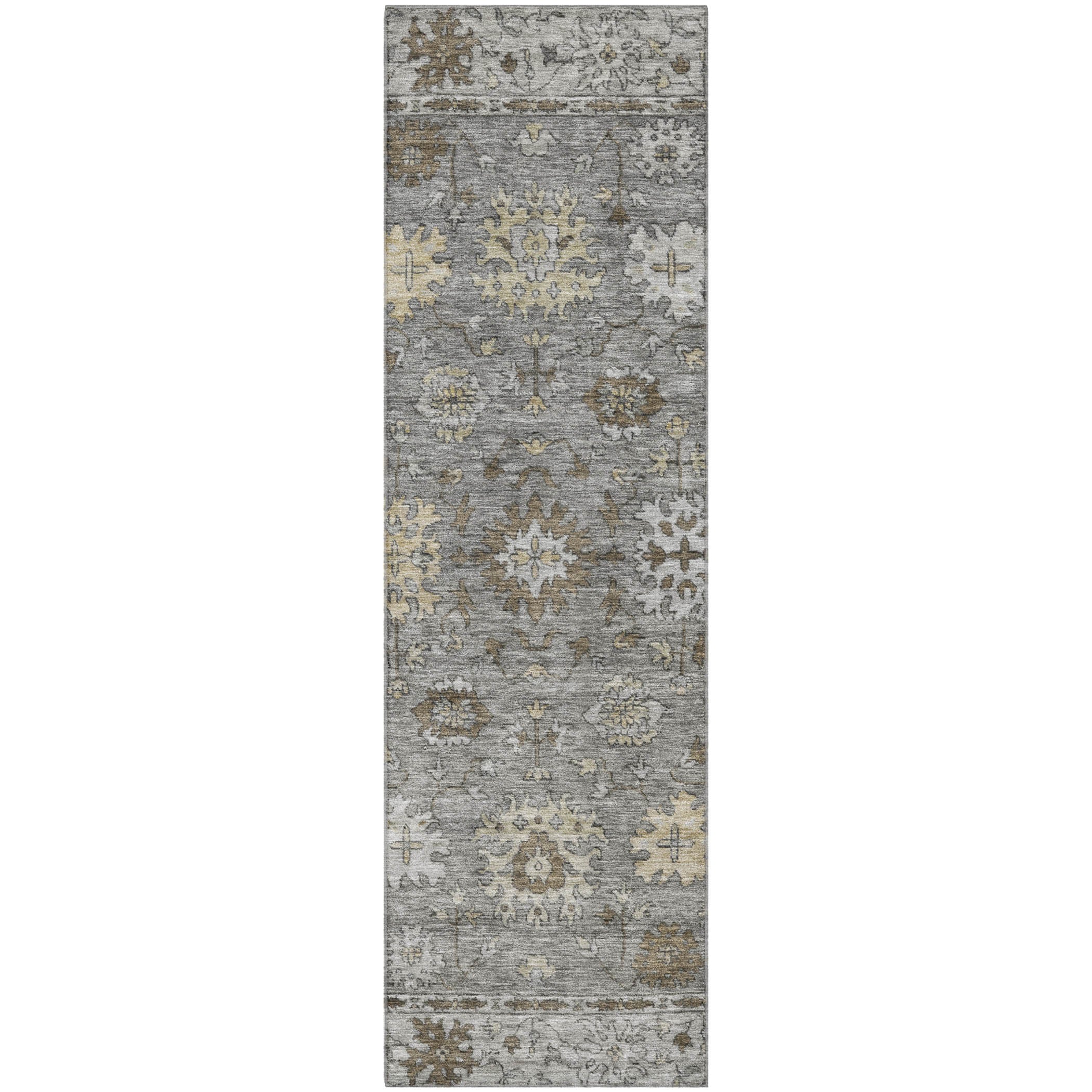 Split Machine Washable Traditional Pewter Gray Rug 2'3" x 7'6" #shape_Runner