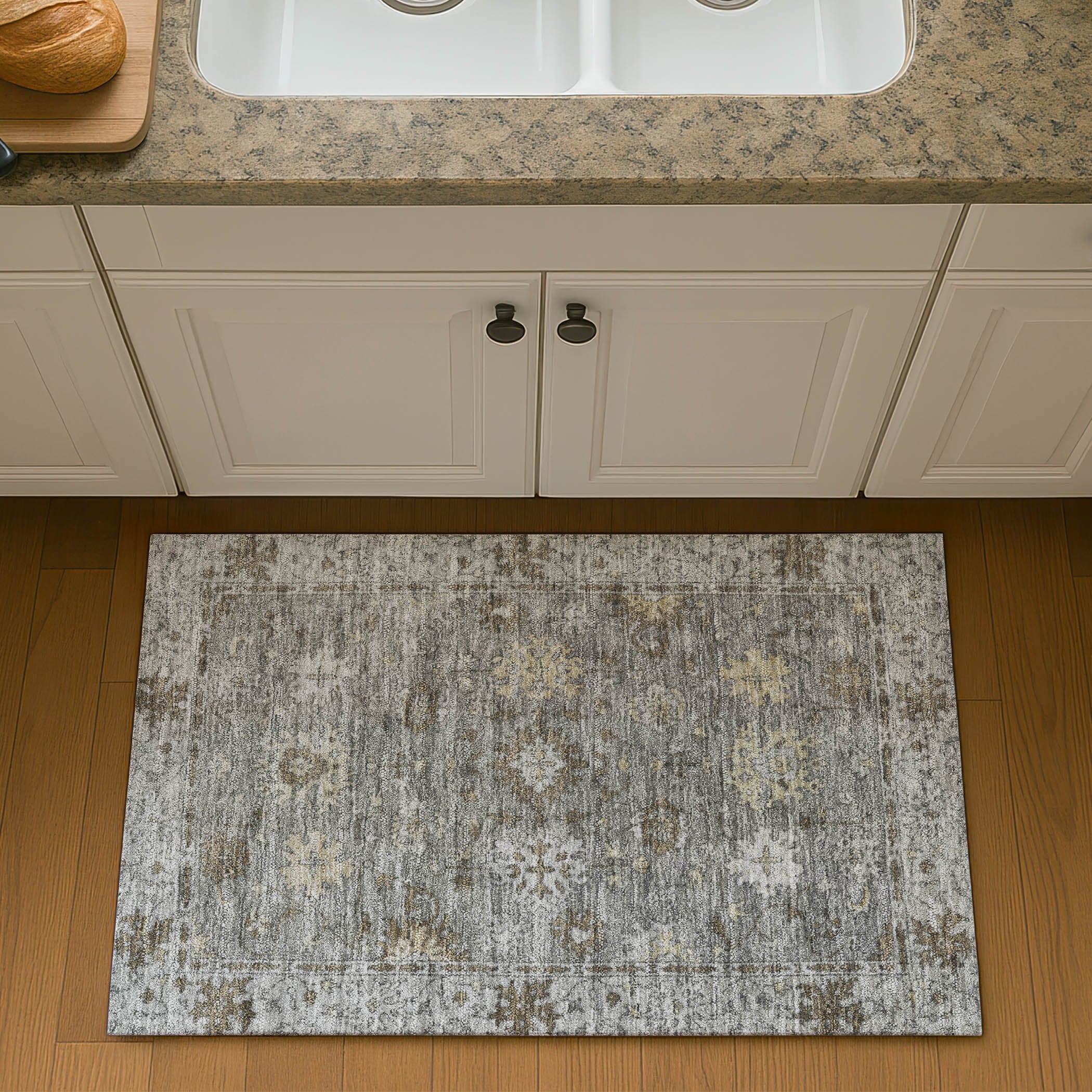 Split Machine Washable Traditional Pewter Gray Rug 1'8" x 2'6" #shape_Rectangle
