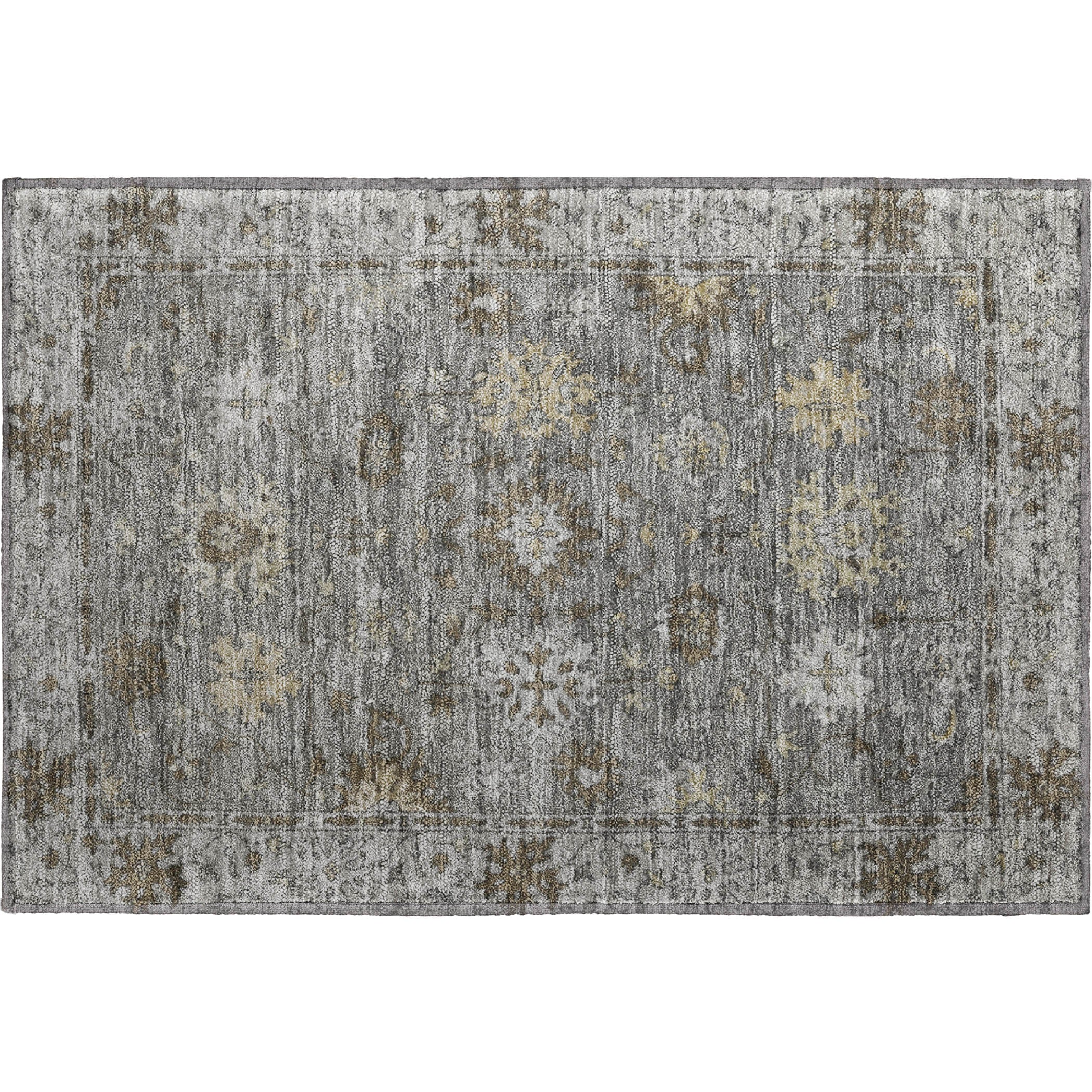 Split Machine Washable Traditional Pewter Gray Rug 1'8" x 2'6" #shape_Rectangle