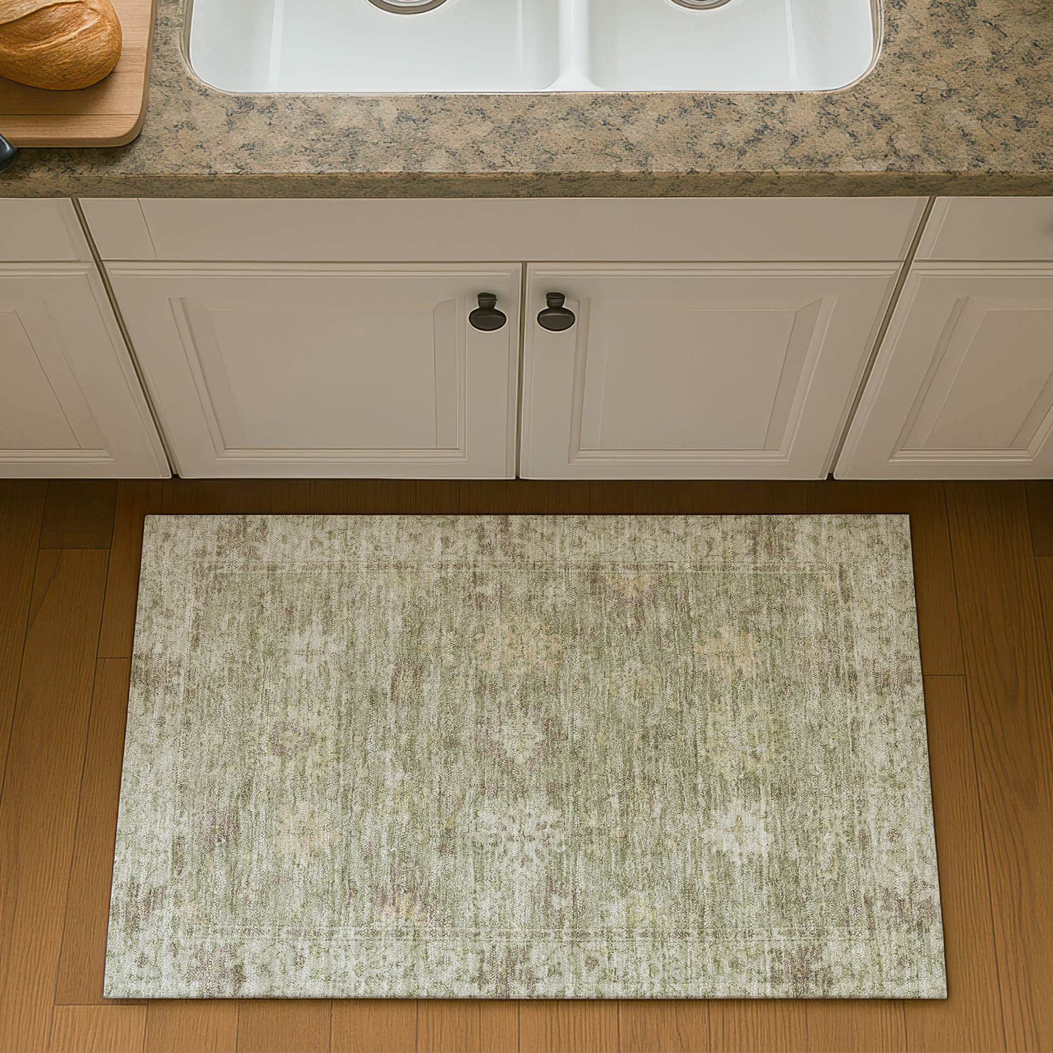 Split Machine Washable Traditional Sage Green Rug 1'8" x 2'6" #shape_Rectangle