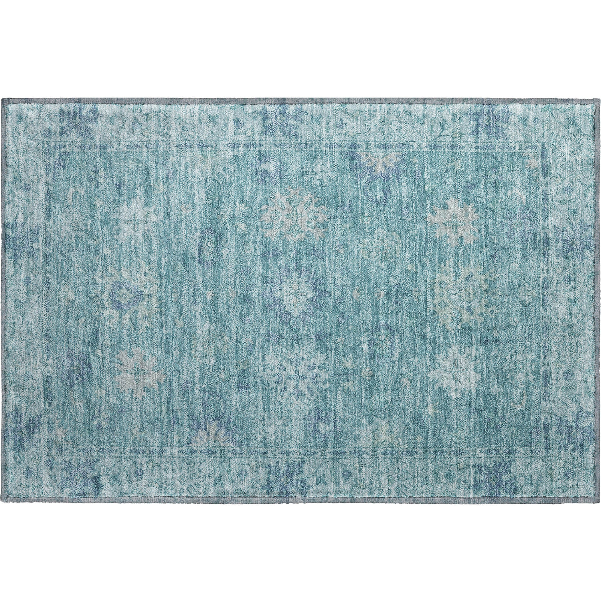 Split Machine Washable Traditional Teal Rug 1'8" x 2'6" #shape_Rectangle