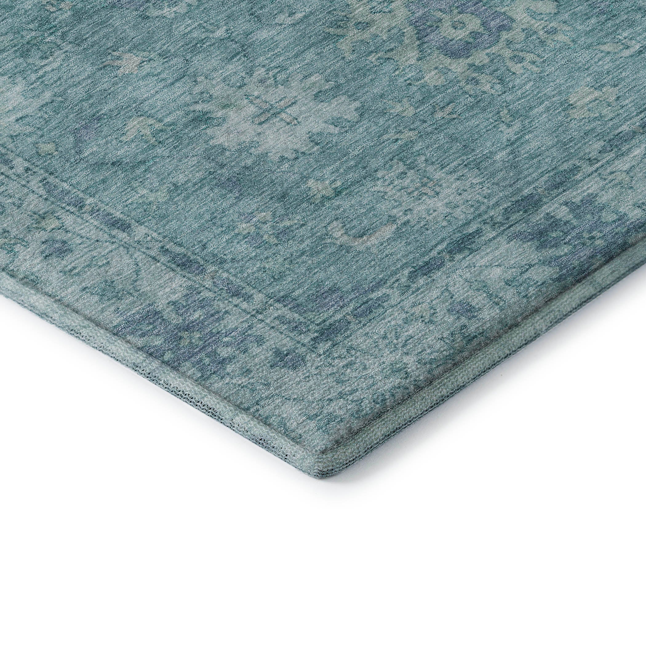 Split Machine Washable Traditional Teal Rug 1'8" x 2'6" #shape_Rectangle