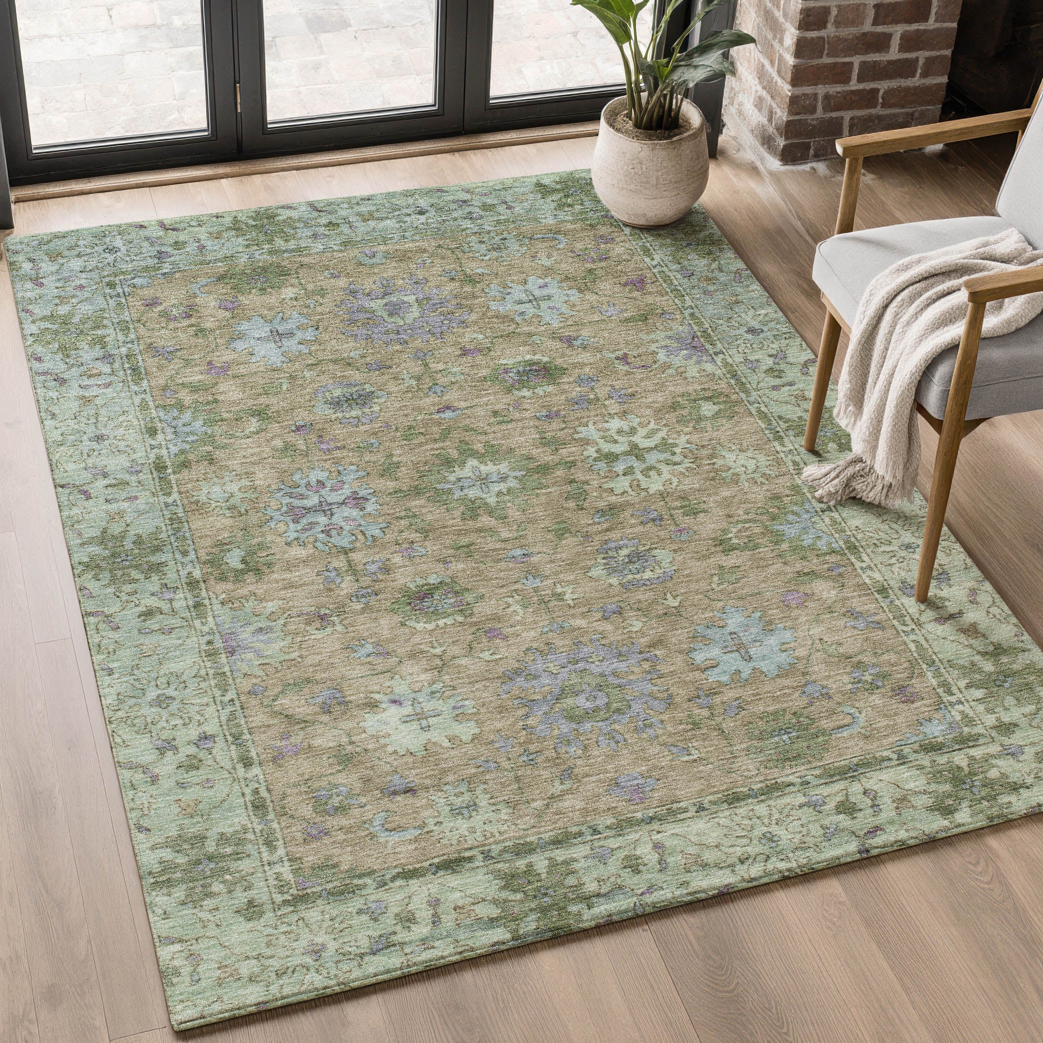 Prague Machine Washable Traditional Brown Rug 2'6" x 3'10" #shape_Rectangle