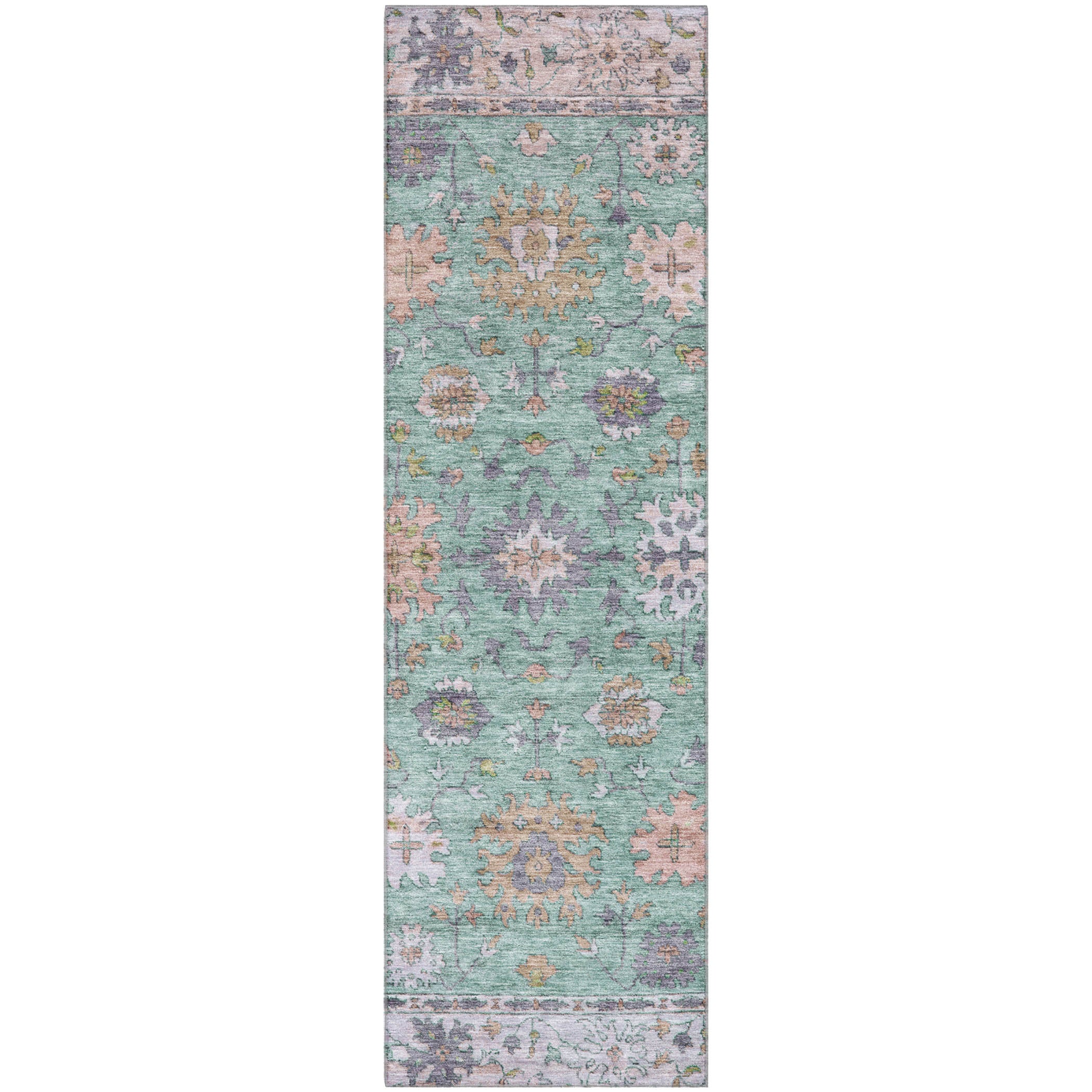 Prague Machine Washable Traditional Mint Green Rug 2'3" x 7'6" #shape_Runner