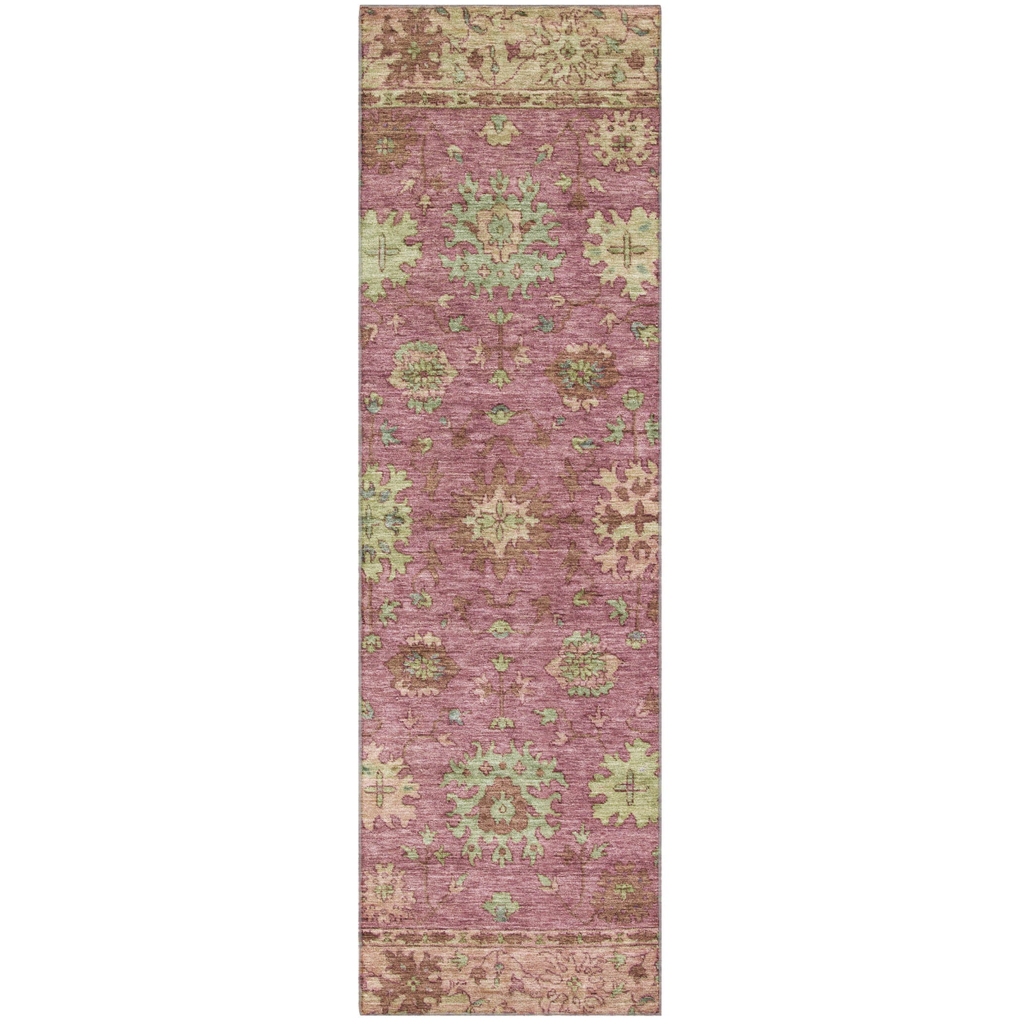 Prague Machine Washable Traditional Pink Rug 2'3" x 7'6" #shape_Runner