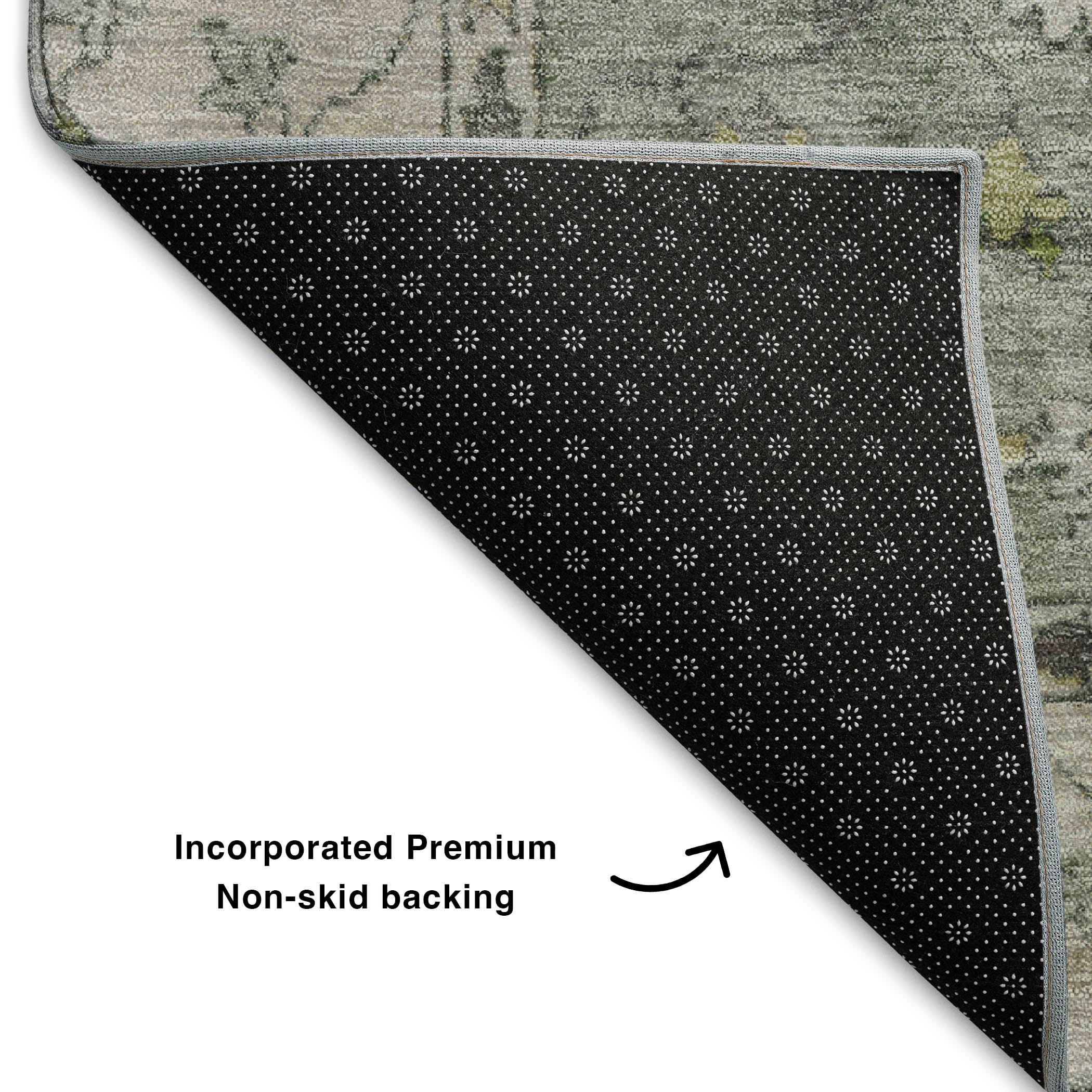 Prague Machine Washable Traditional Sage Green Rug 1'8" x 2'6" #shape_Rectangle