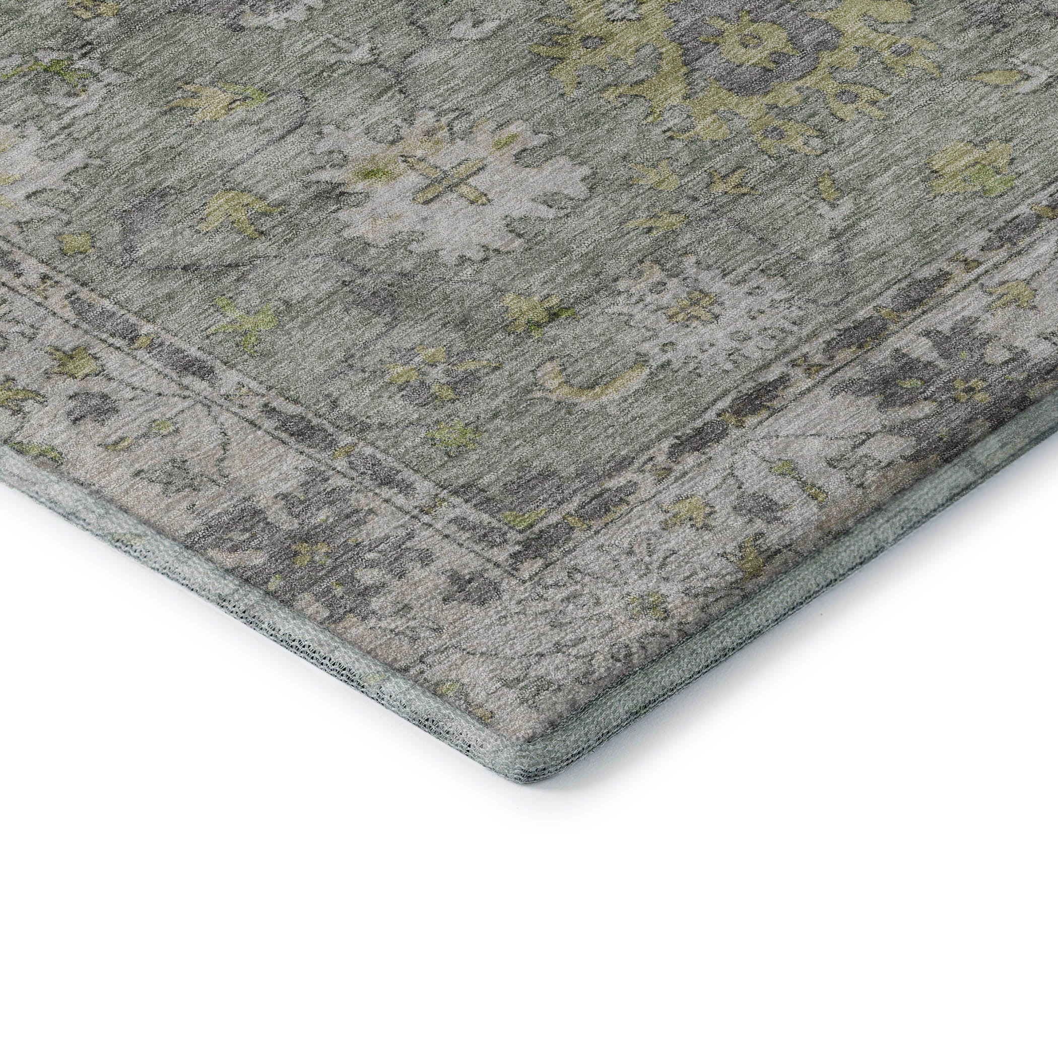 Prague Machine Washable Traditional Sage Green Rug 1'8" x 2'6" #shape_Rectangle