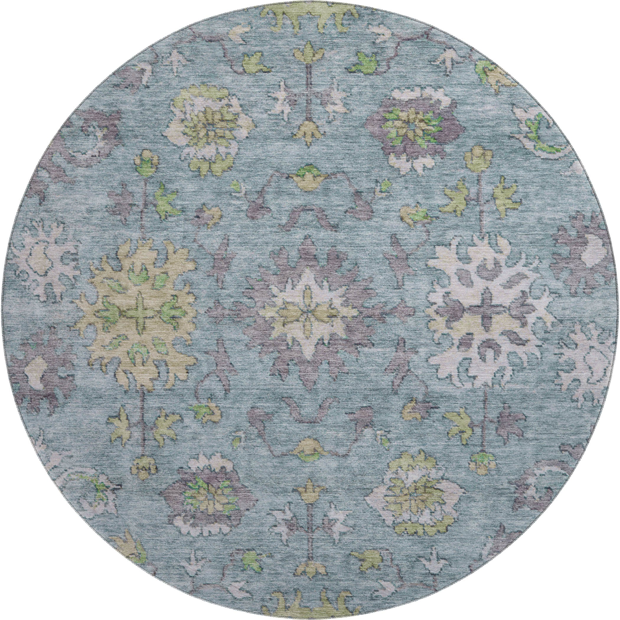 Prague Machine Washable Traditional Seafoam Blue Rug 8' x 8' #shape_Round