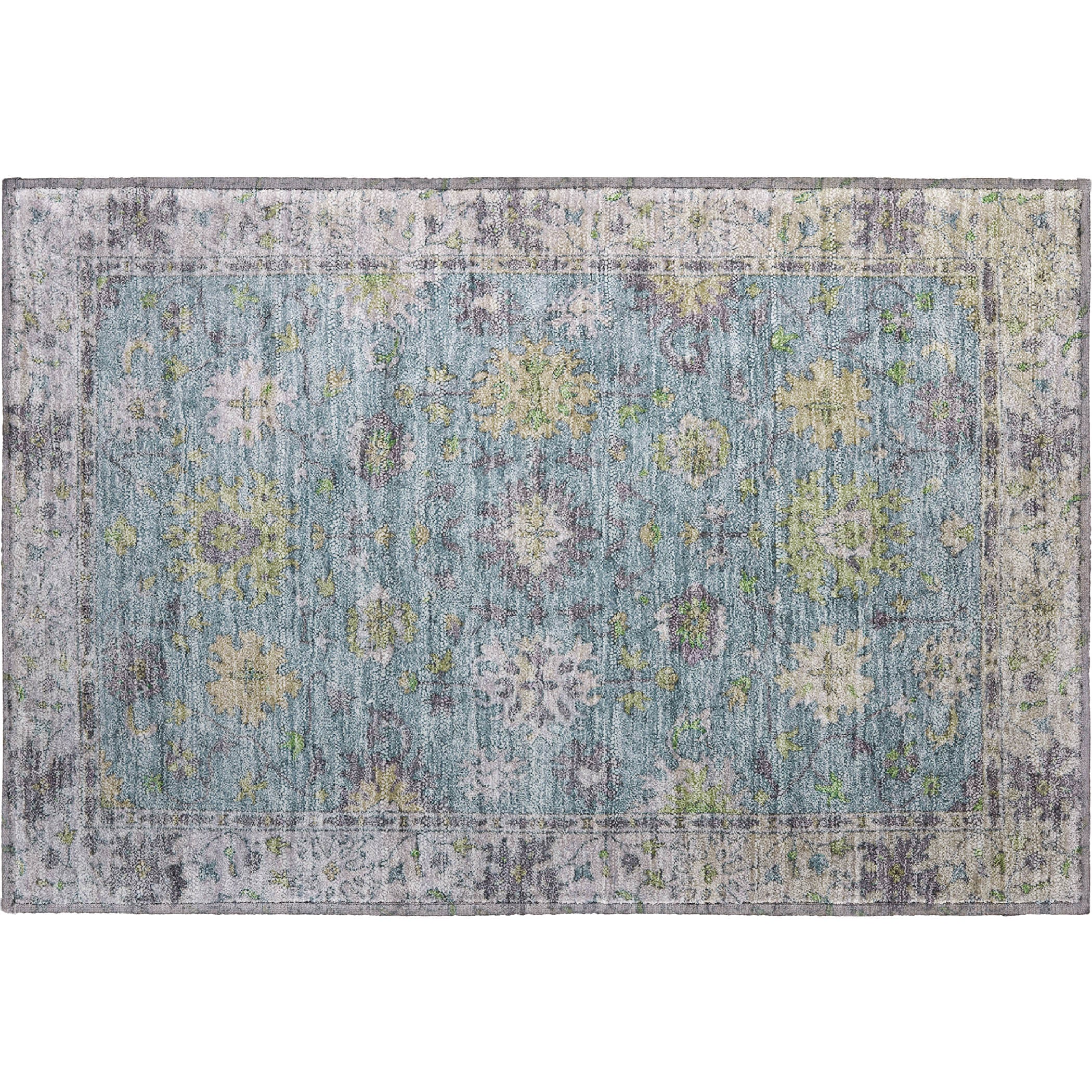 Prague Machine Washable Traditional Seafoam Blue Rug 1'8" x 2'6" #shape_Rectangle