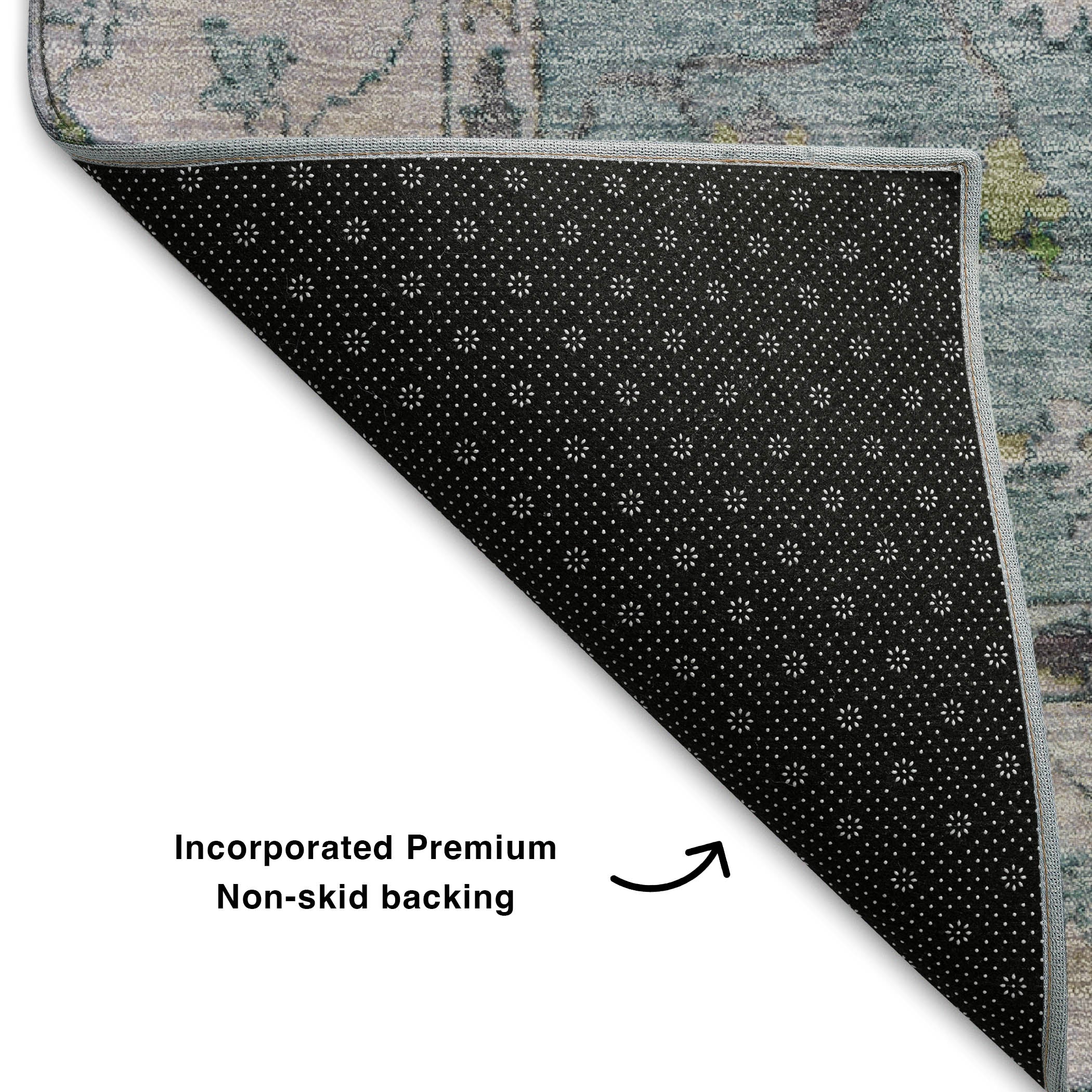 Prague Machine Washable Traditional Seafoam Blue Rug 1'8" x 2'6" #shape_Rectangle
