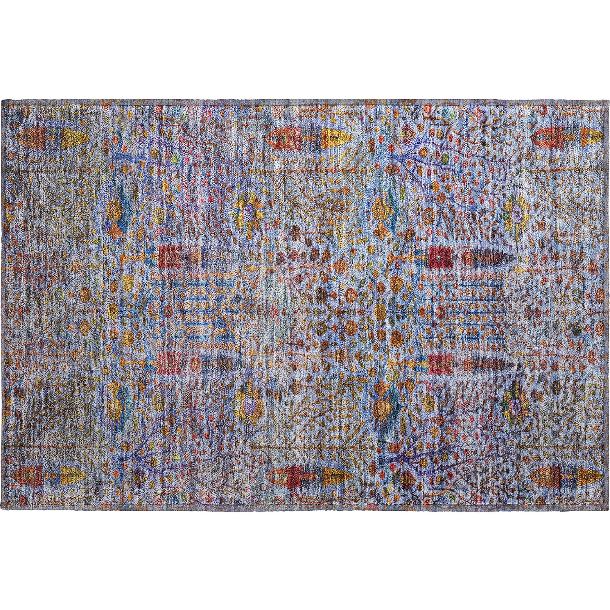 Antigua Machine Washable Transitional Blue Rug 1'8" x 2'6" #shape_Rectangle