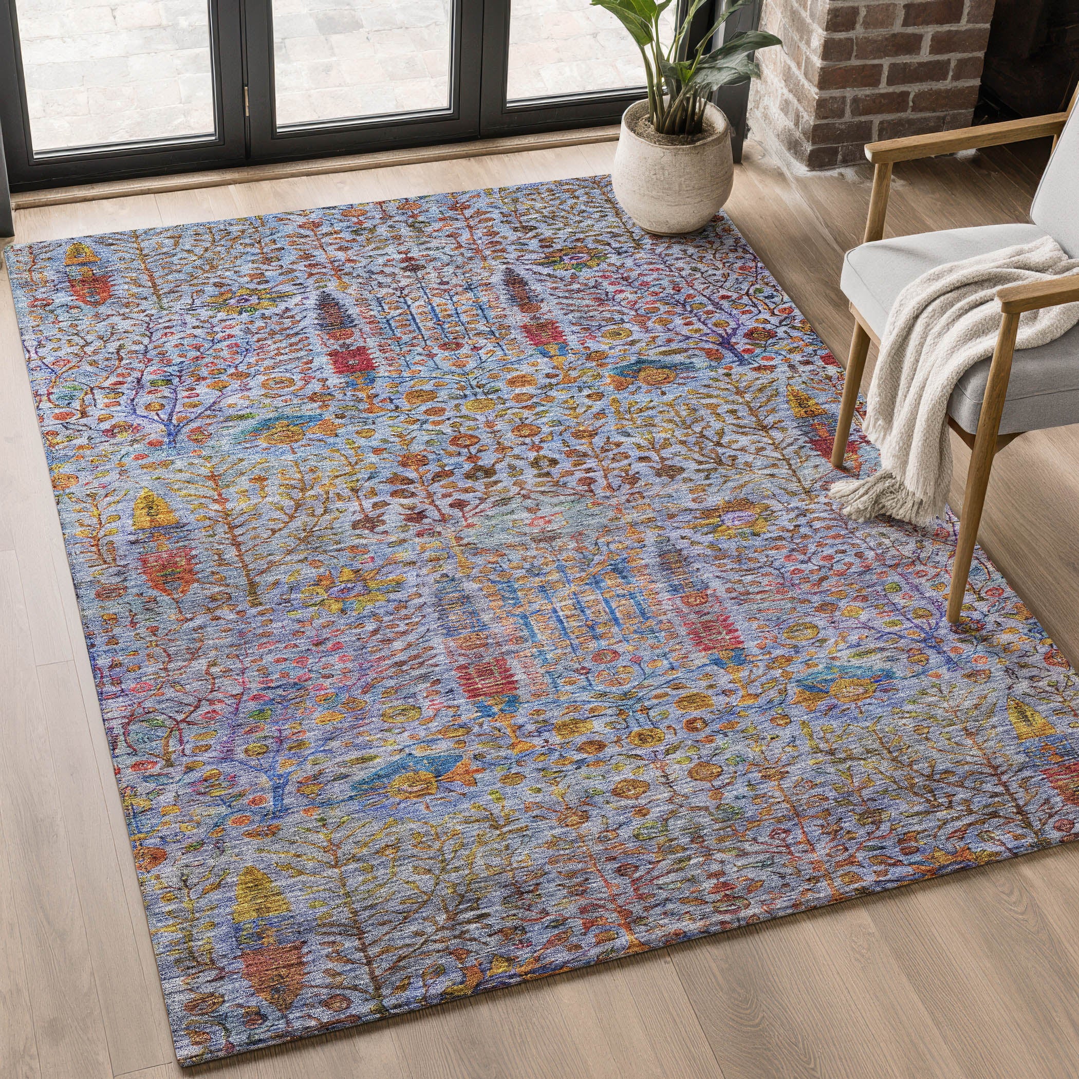 Antigua Machine Washable Transitional Blue Rug 2'6" x 3'10" #shape_Rectangle