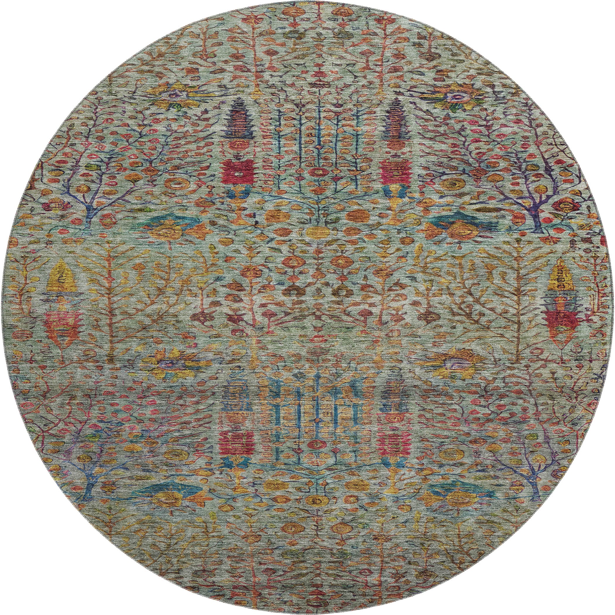Antigua Machine Washable Transitional Green Rug 8' x 8' #shape_Round