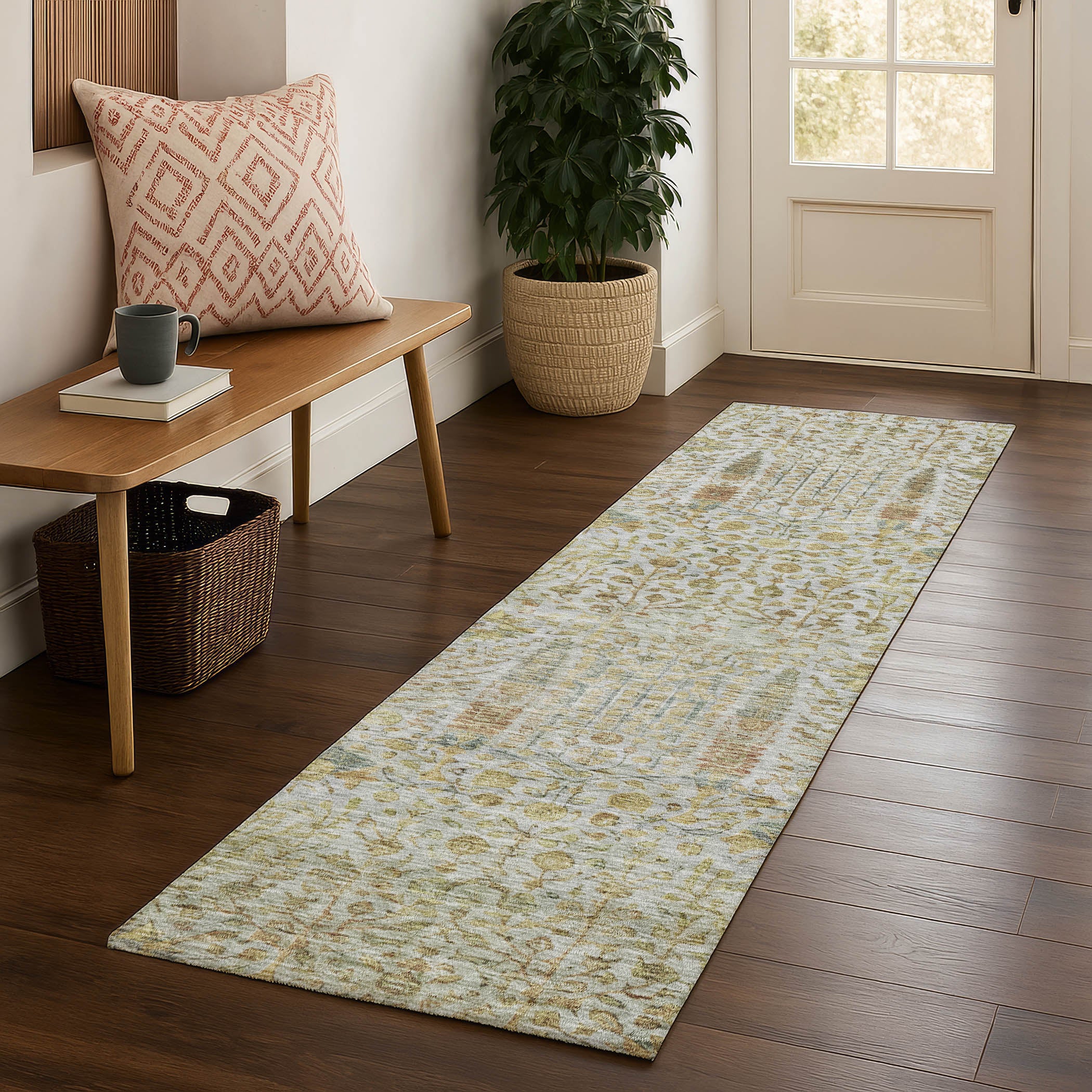 Antigua Machine Washable Transitional Linen Ivory Rug 2'3" x 7'6" #shape_Runner