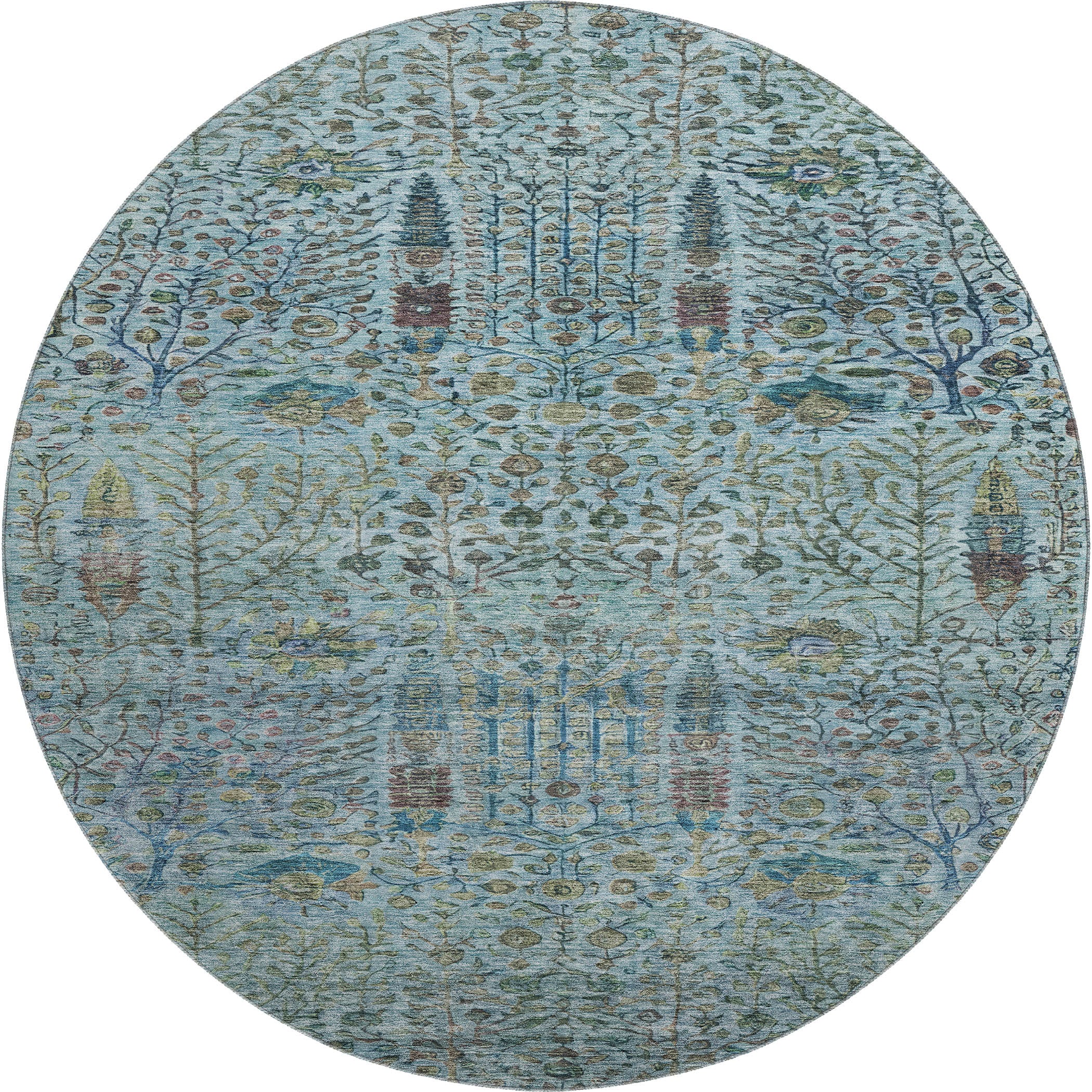 Antigua Machine Washable Transitional Teal Rug 8' x 8' #shape_Round