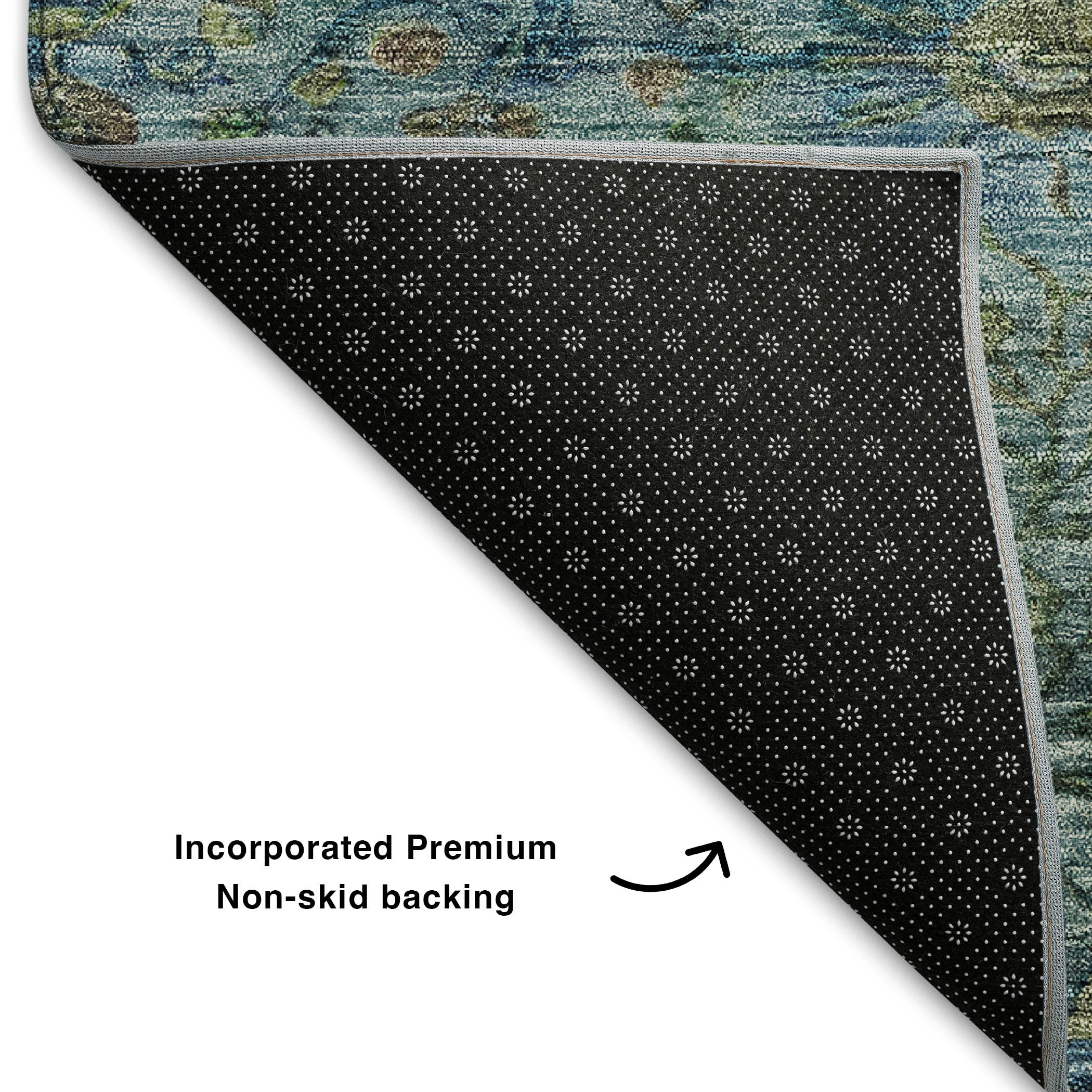 Antigua Machine Washable Transitional Teal Rug 1'8" x 2'6" #shape_Rectangle