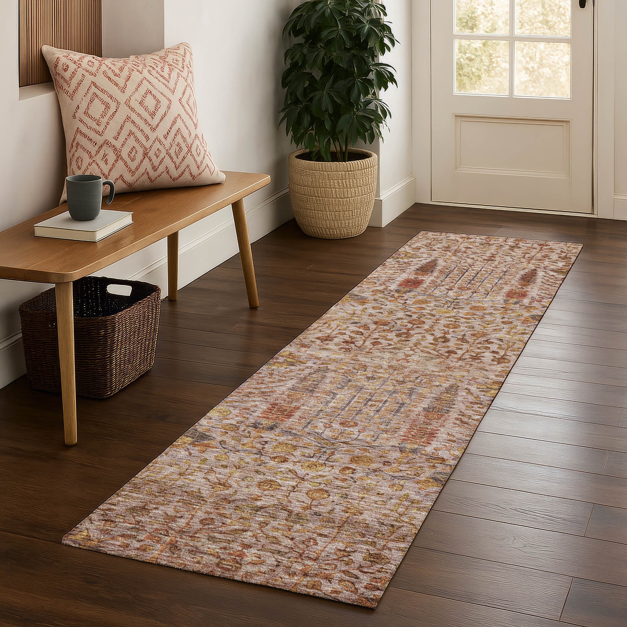 Antigua Machine Washable Transitional Terracotta Orange Rug 2'3" x 7'6" #shape_Runner