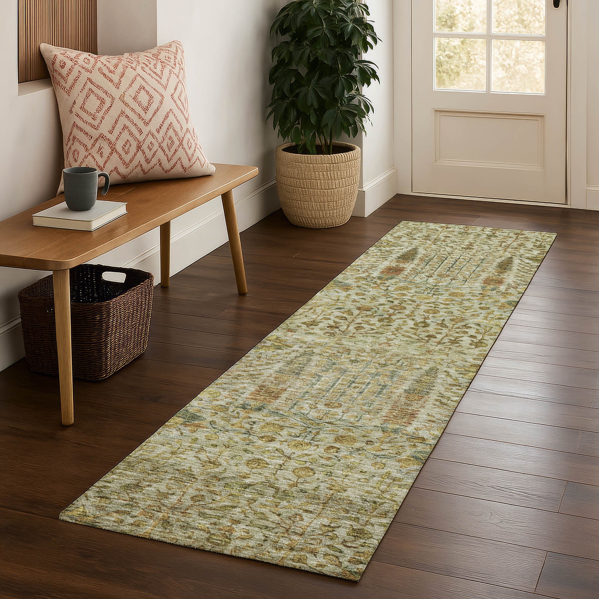 Antigua Machine Washable Transitional Wheat Gold Rug 2'3" x 7'6" #shape_Runner