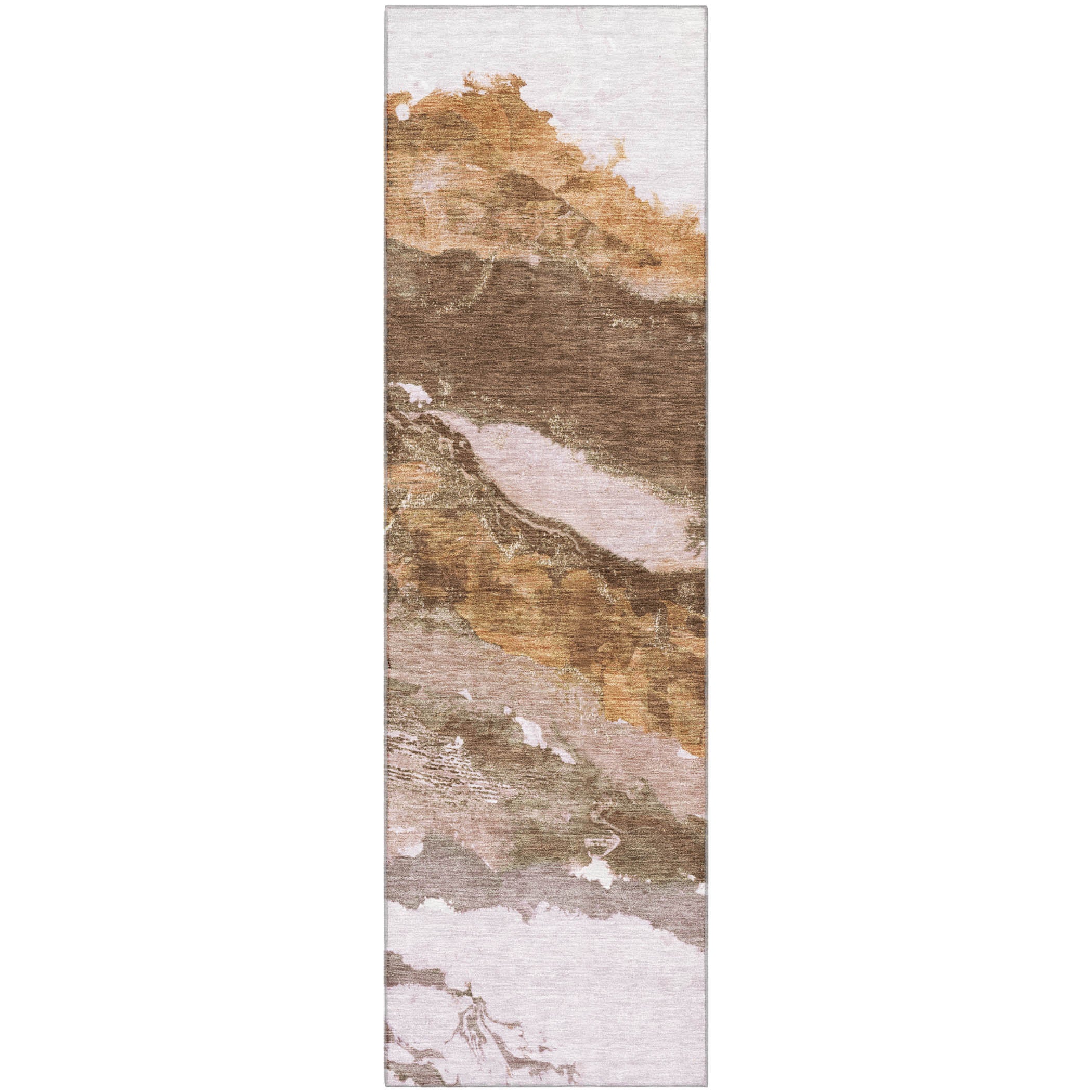 Queenstown Machine Washable Transitional Brown Rug 2'3" x 7'6" #shape_Runner