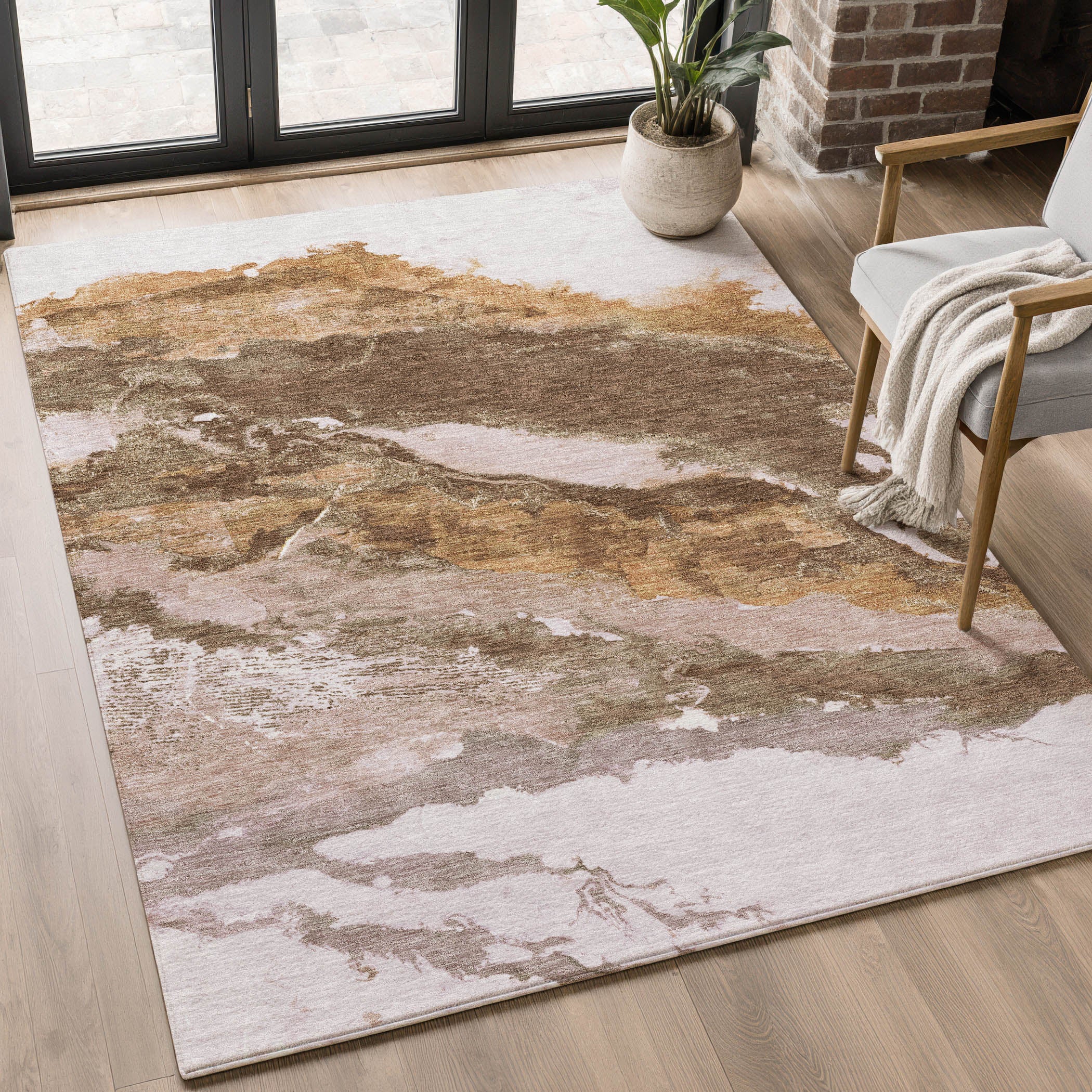 Queenstown Machine Washable Transitional Brown Rug 2'6" x 3'10" #shape_Rectangle