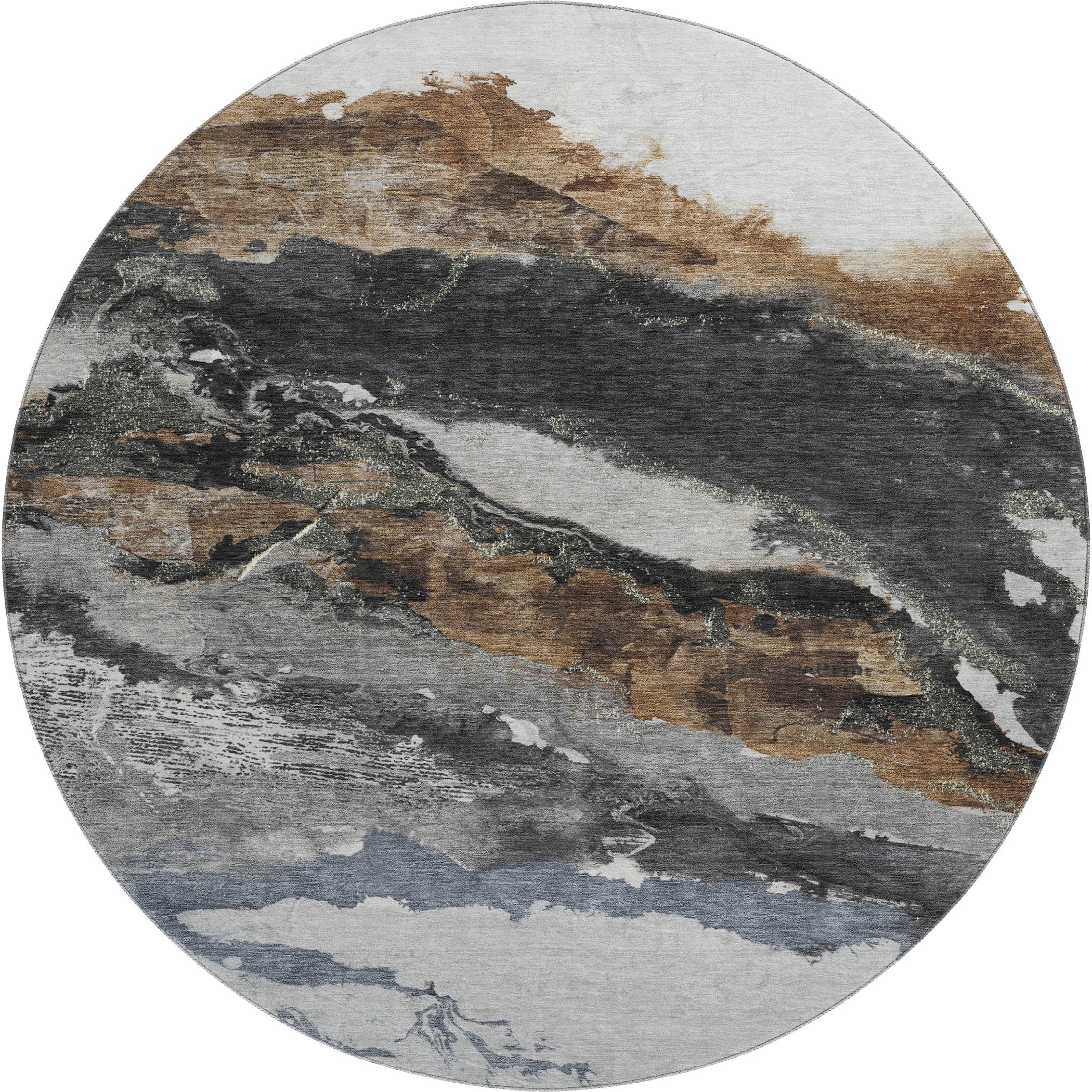 Queenstown Machine Washable Transitional Gray Rug 8' x 8' #shape_Round