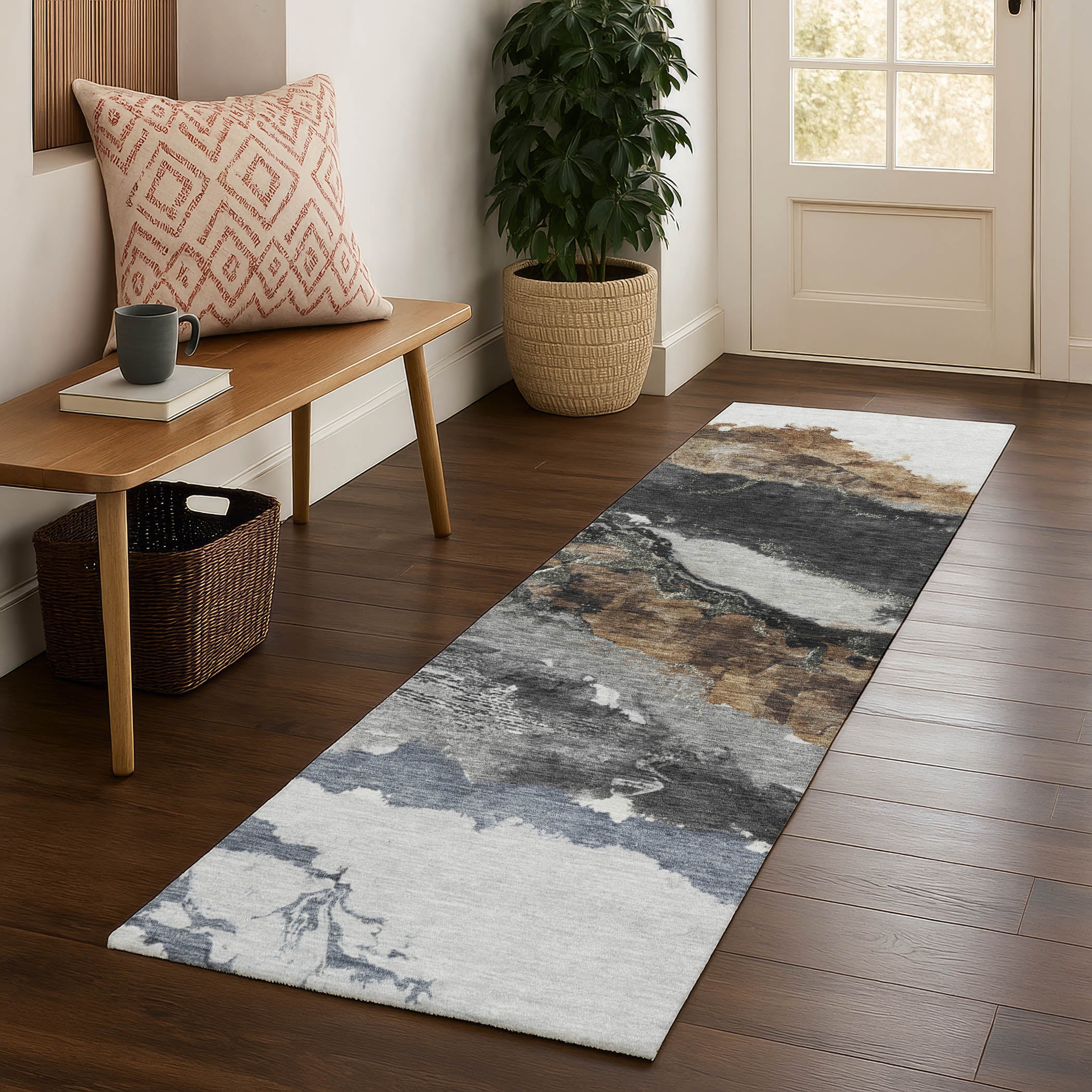 Queenstown Machine Washable Transitional Gray Rug 2'3" x 7'6" #shape_Runner