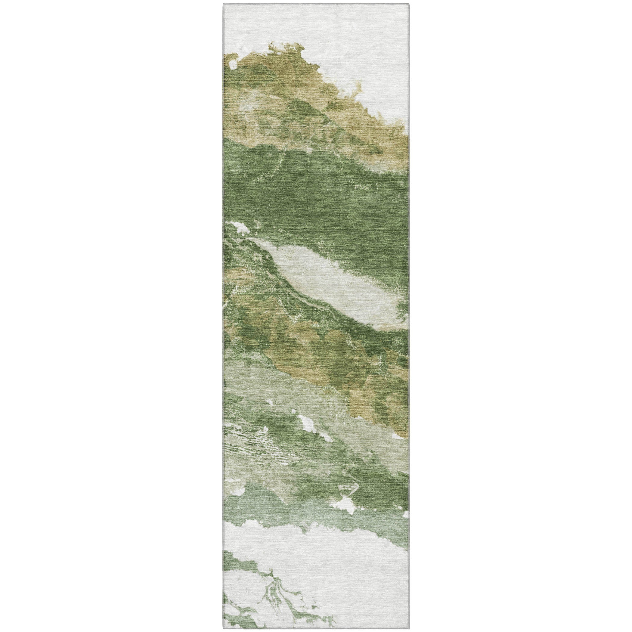 Queenstown Machine Washable Transitional Green Rug 2'3" x 7'6" #shape_Runner