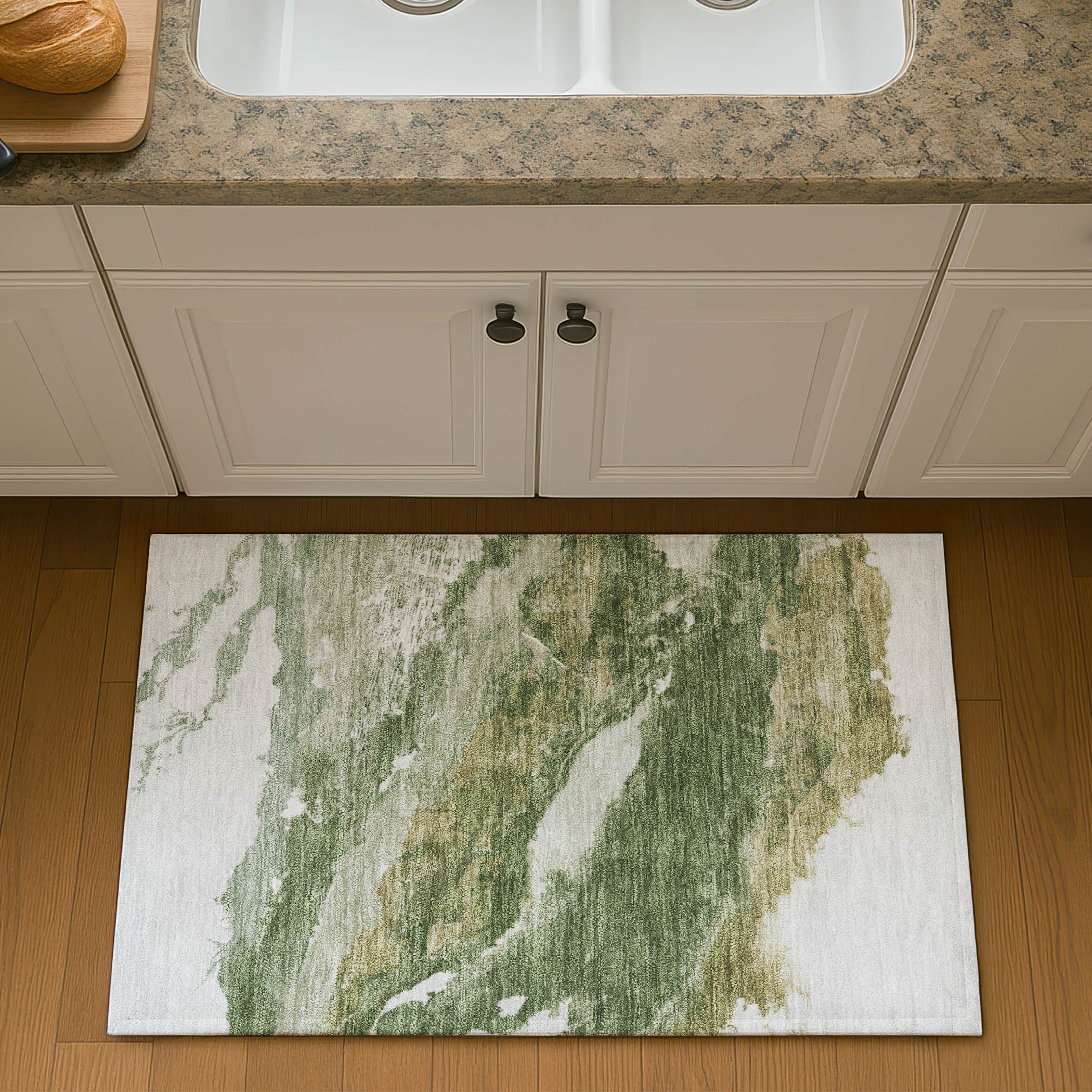 Queenstown Machine Washable Transitional Green Rug 1'8" x 2'6" #shape_Rectangle