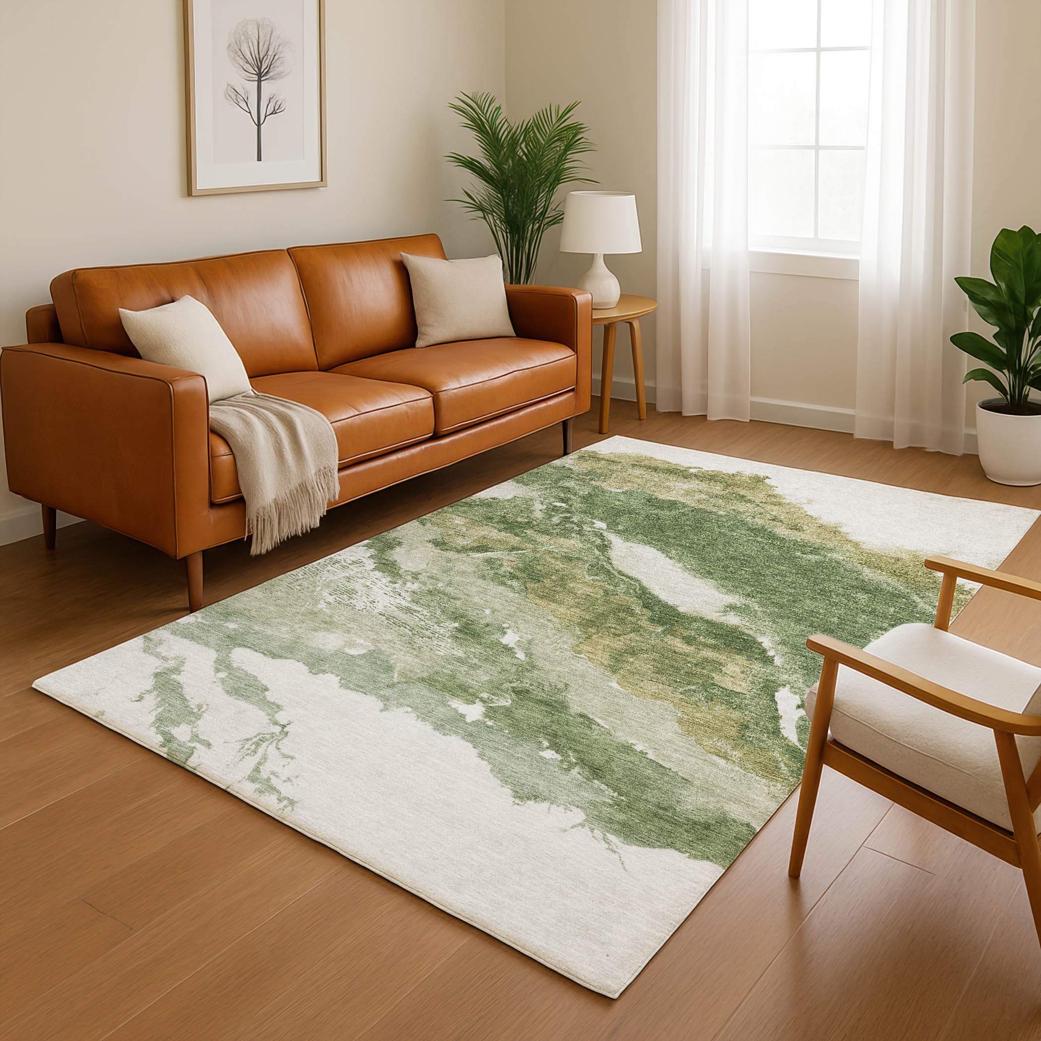 Queenstown Machine Washable Transitional Green Rug 2'6" x 3'10" #shape_Rectangle