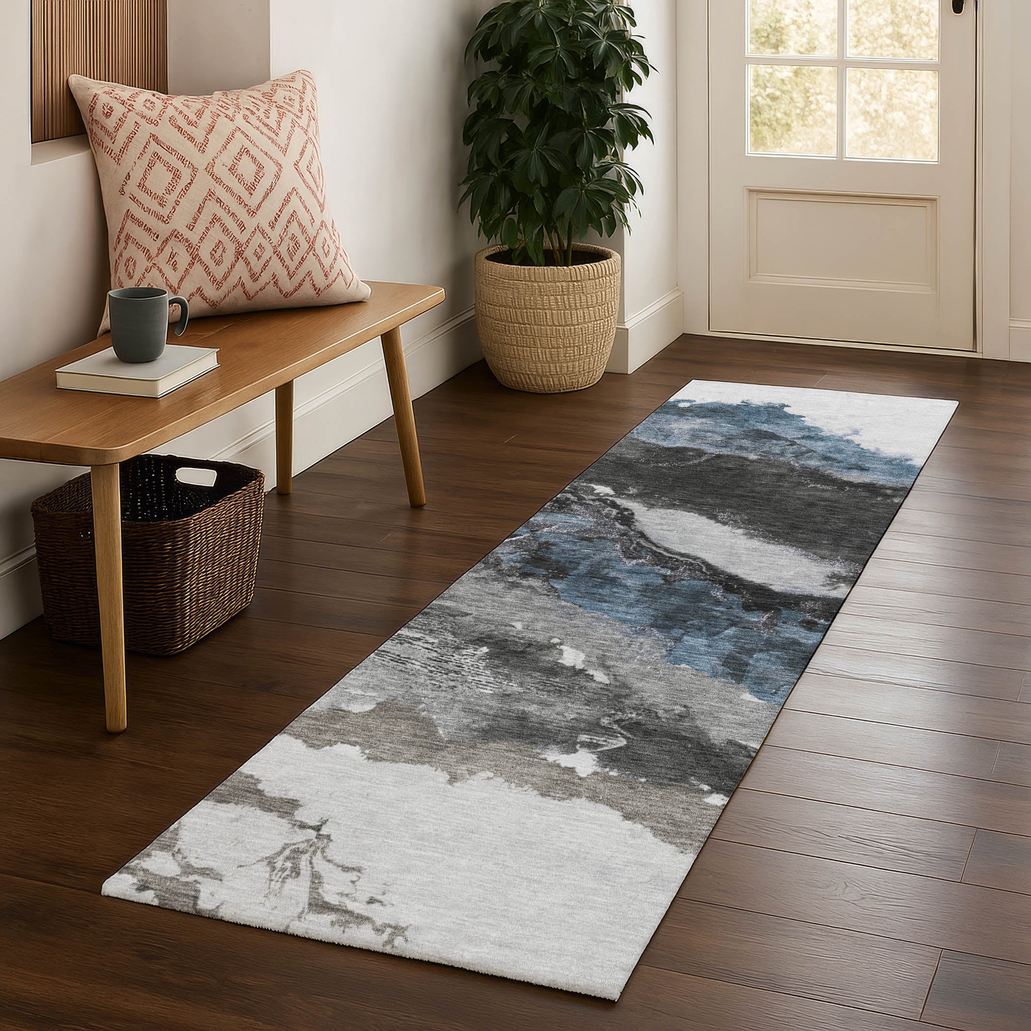 Queenstown Machine Washable Transitional Pewter Gray Rug 2'3" x 7'6" #shape_Runner