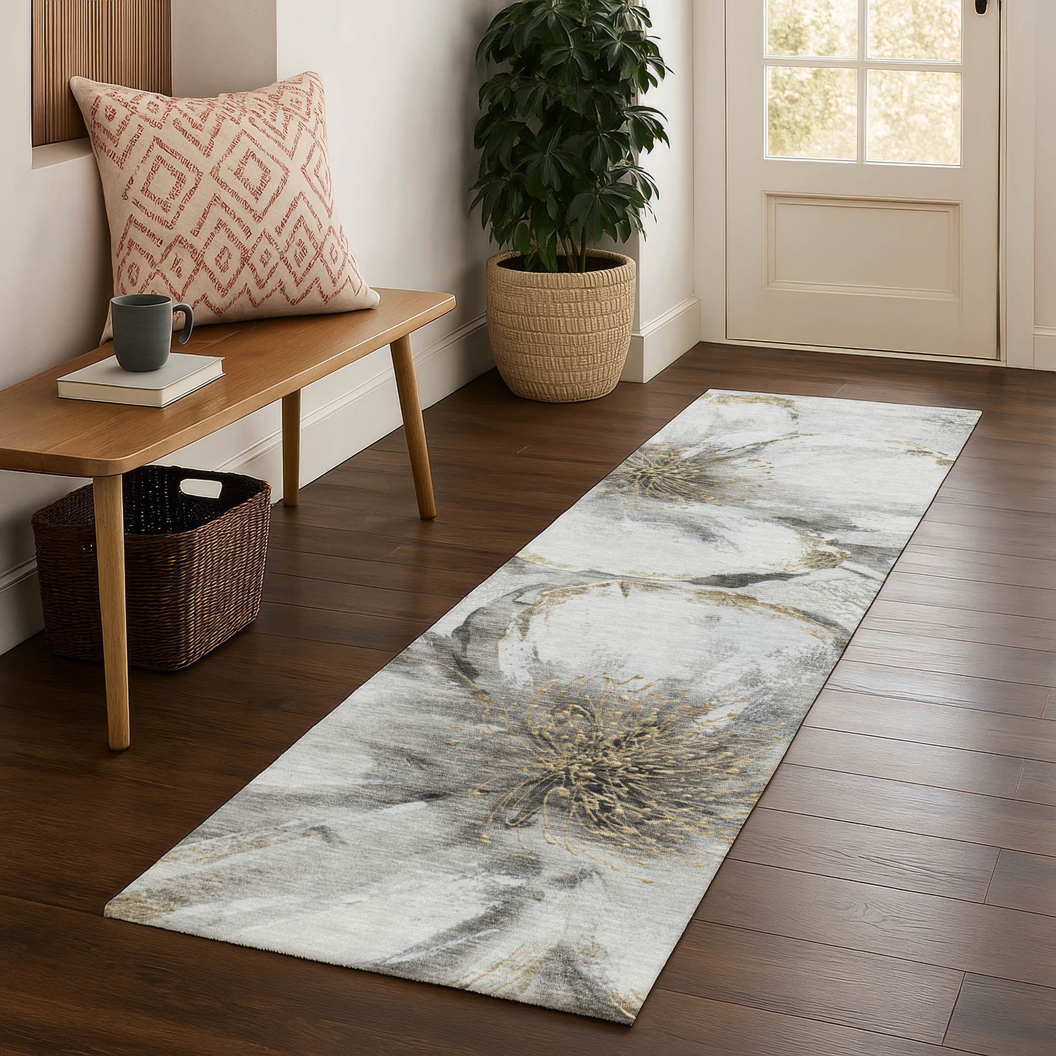 Baku Machine Washable Transitional Silver Gray Rug 2'3" x 7'6" #shape_Runner