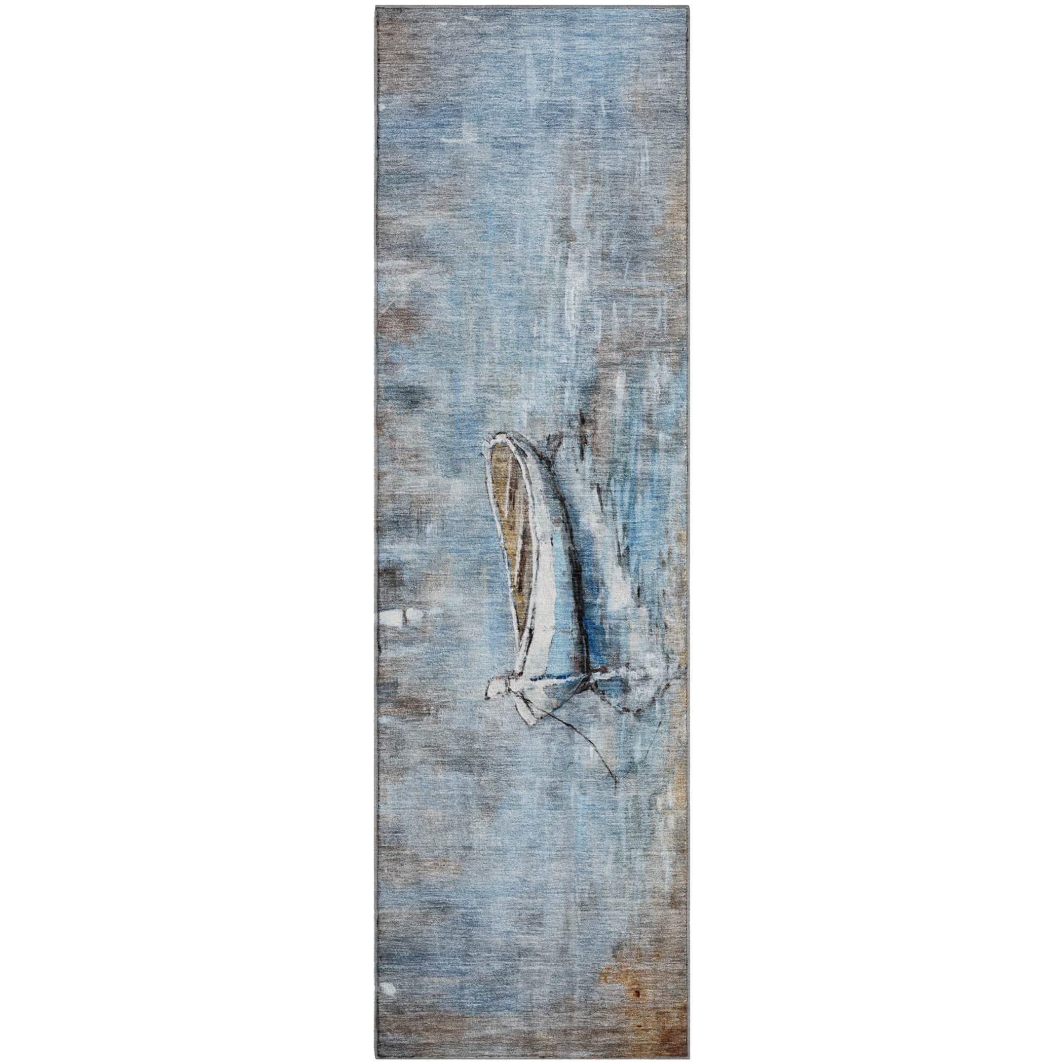 Athens Machine Washable Transitional Blue Rug 2'3" x 7'6" #shape_Runner
